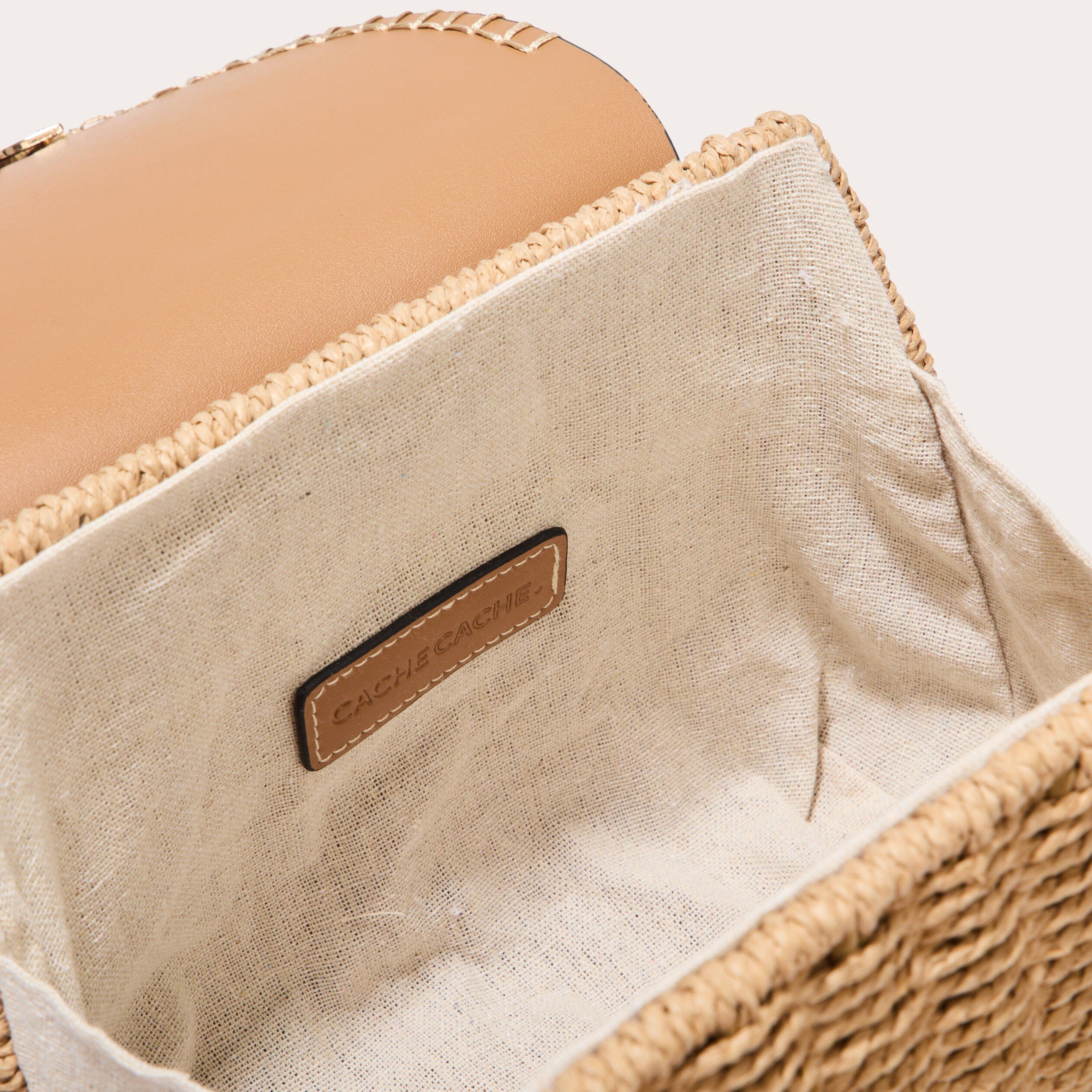 Sac boîte paille camel femme