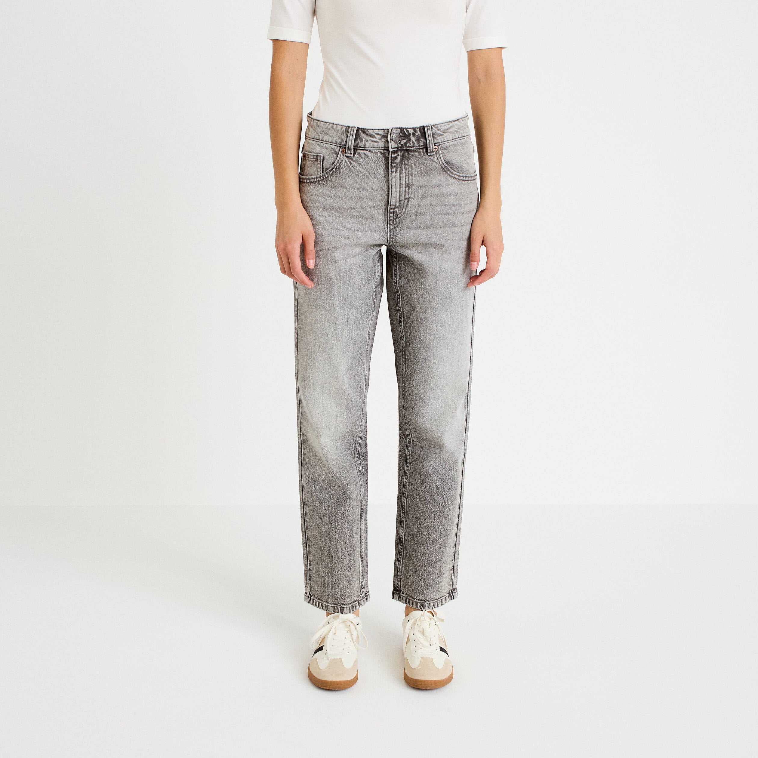 Jean droit taille standard denim gris femme