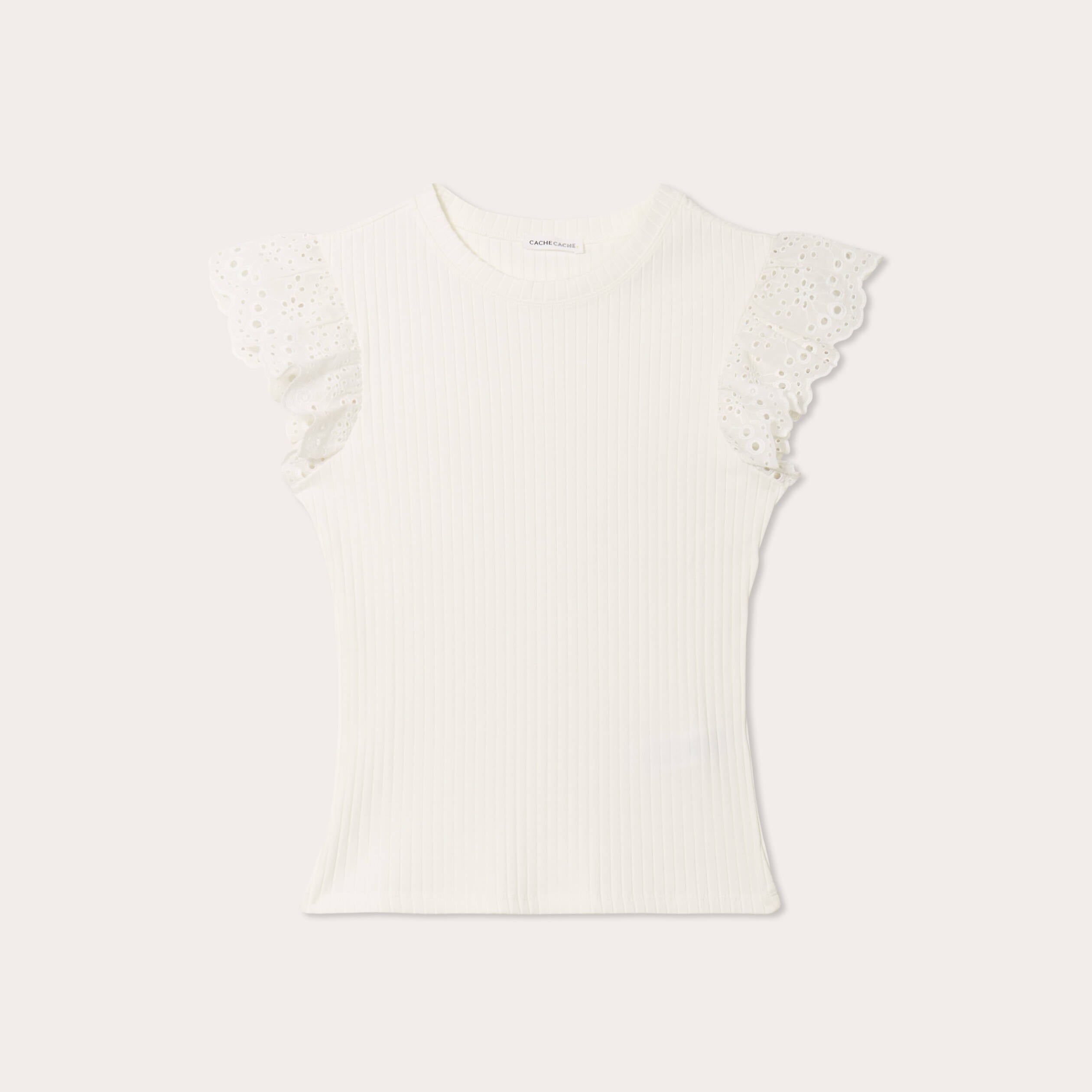 T-shirt manches courtes c&ocirc;tel&eacute; ecru femme