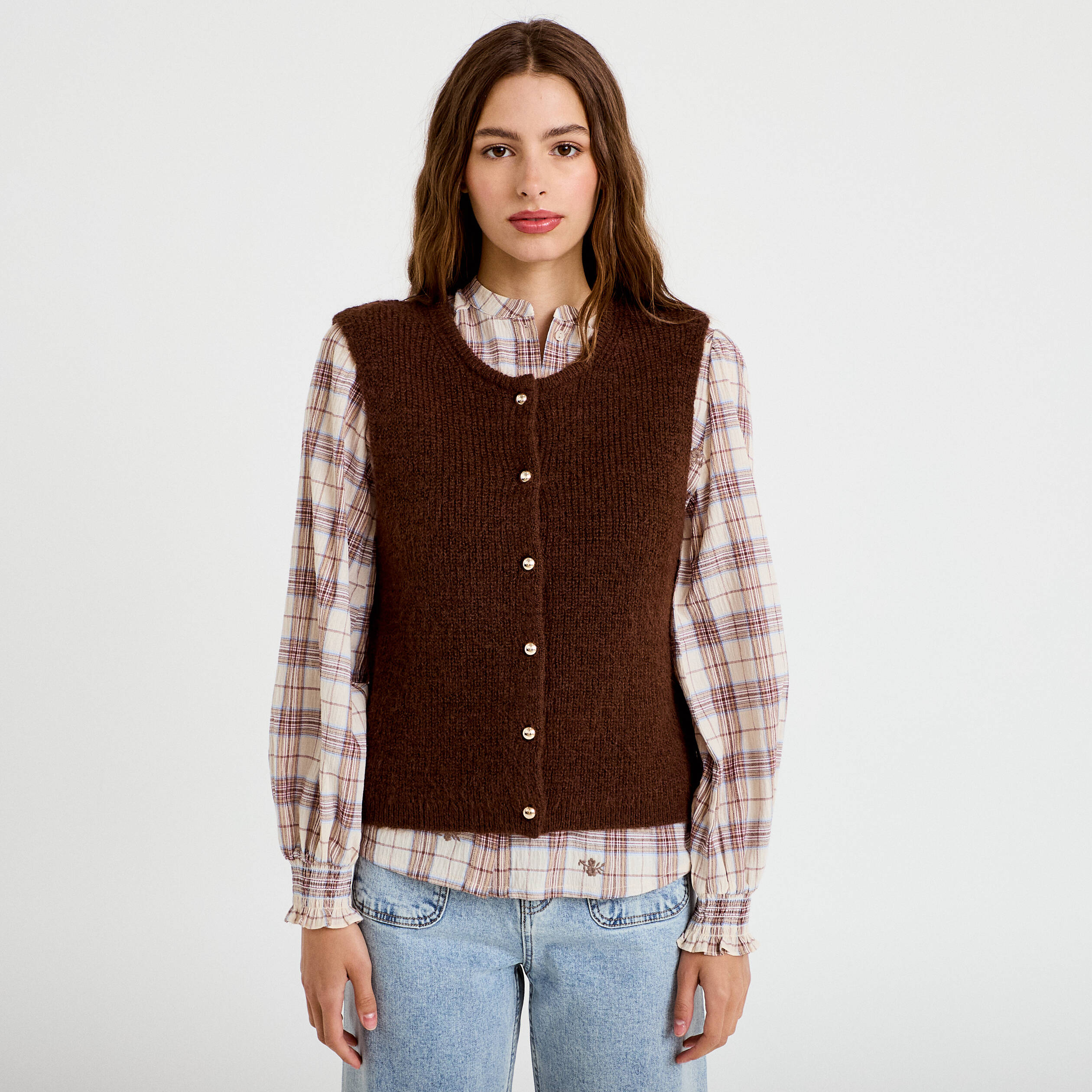 Gilet sans manches marron fonc&eacute; femme