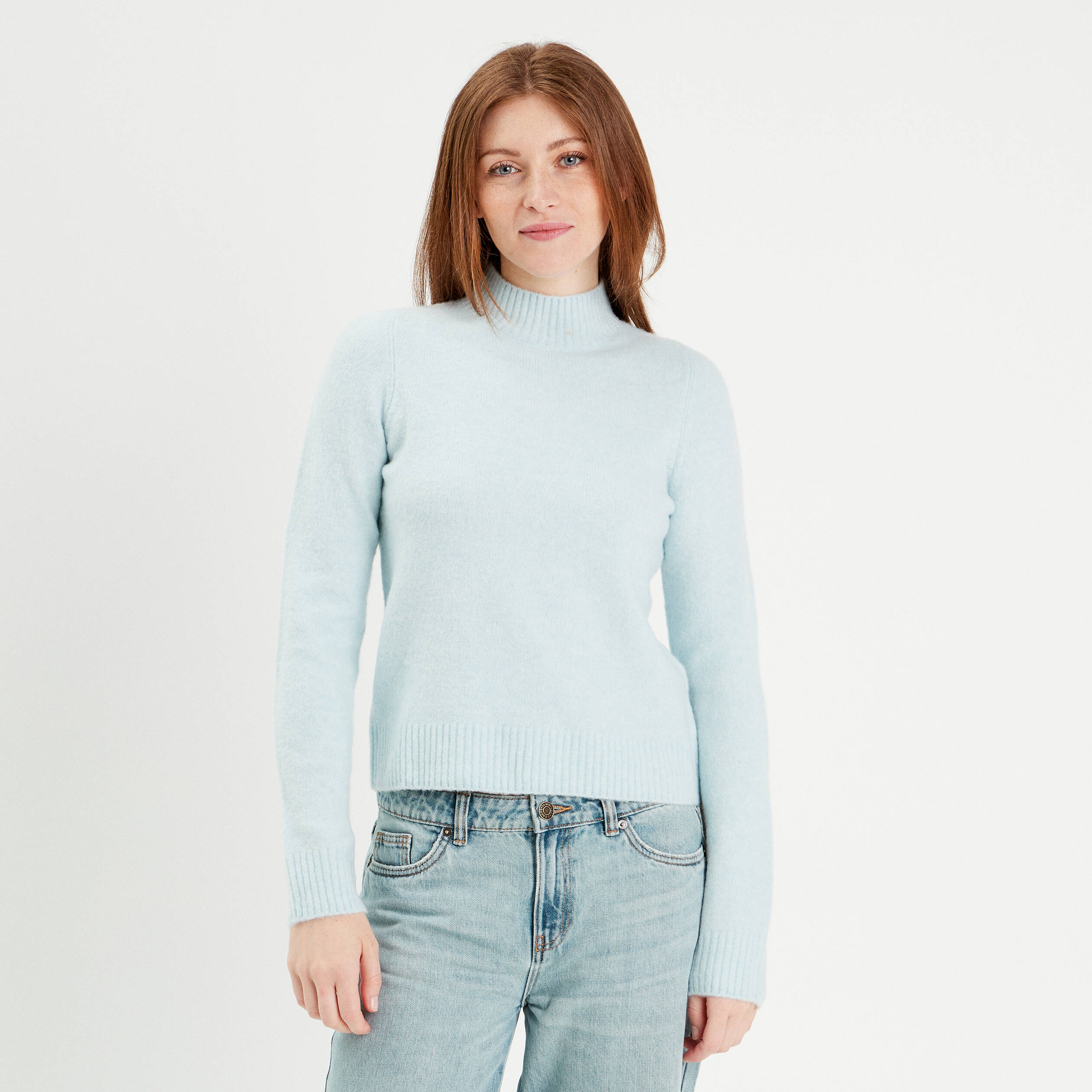 pull col montant bleu pastel femme Pull col montant bleu pastel femme