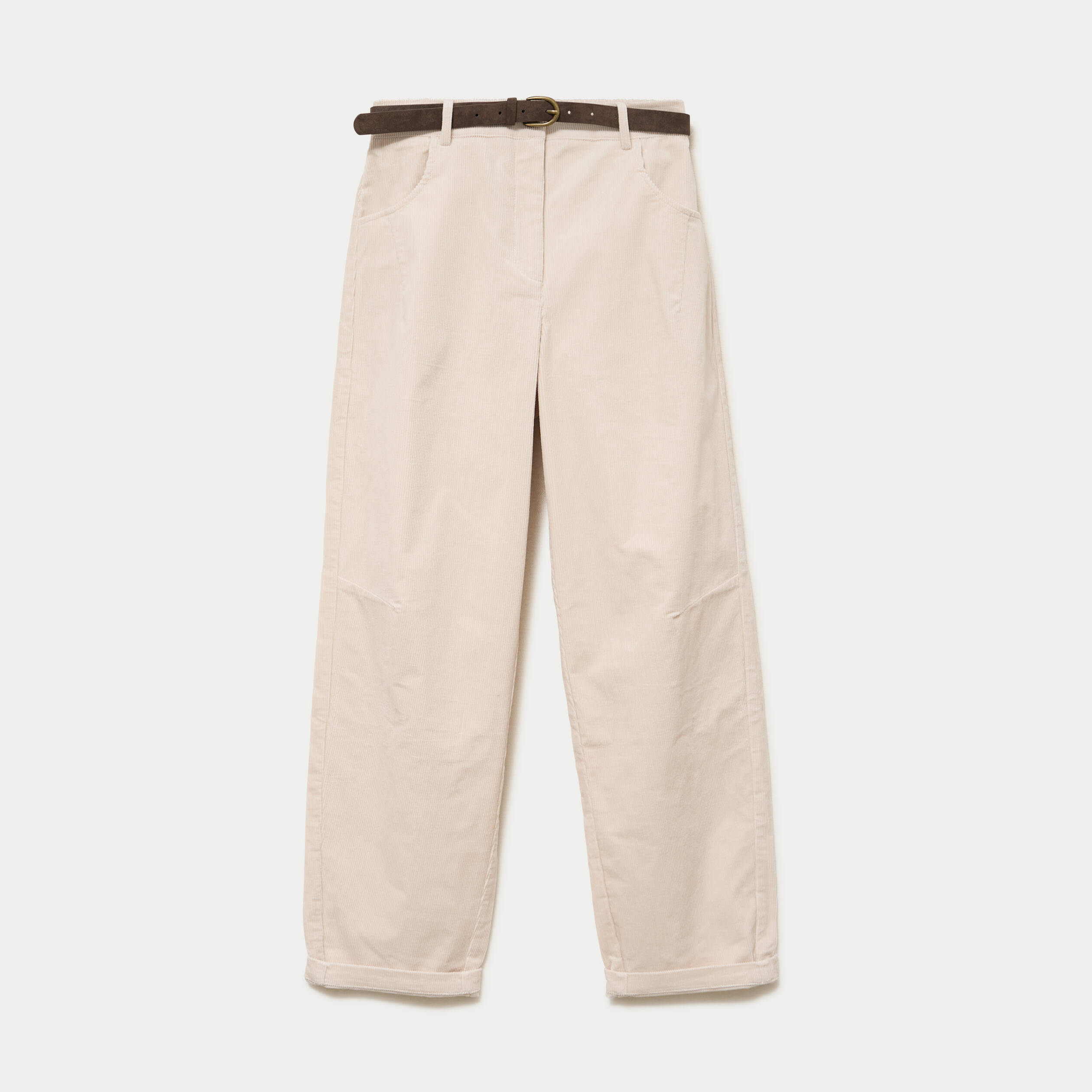 Pantalon barrel ceinture amovible ecru femme