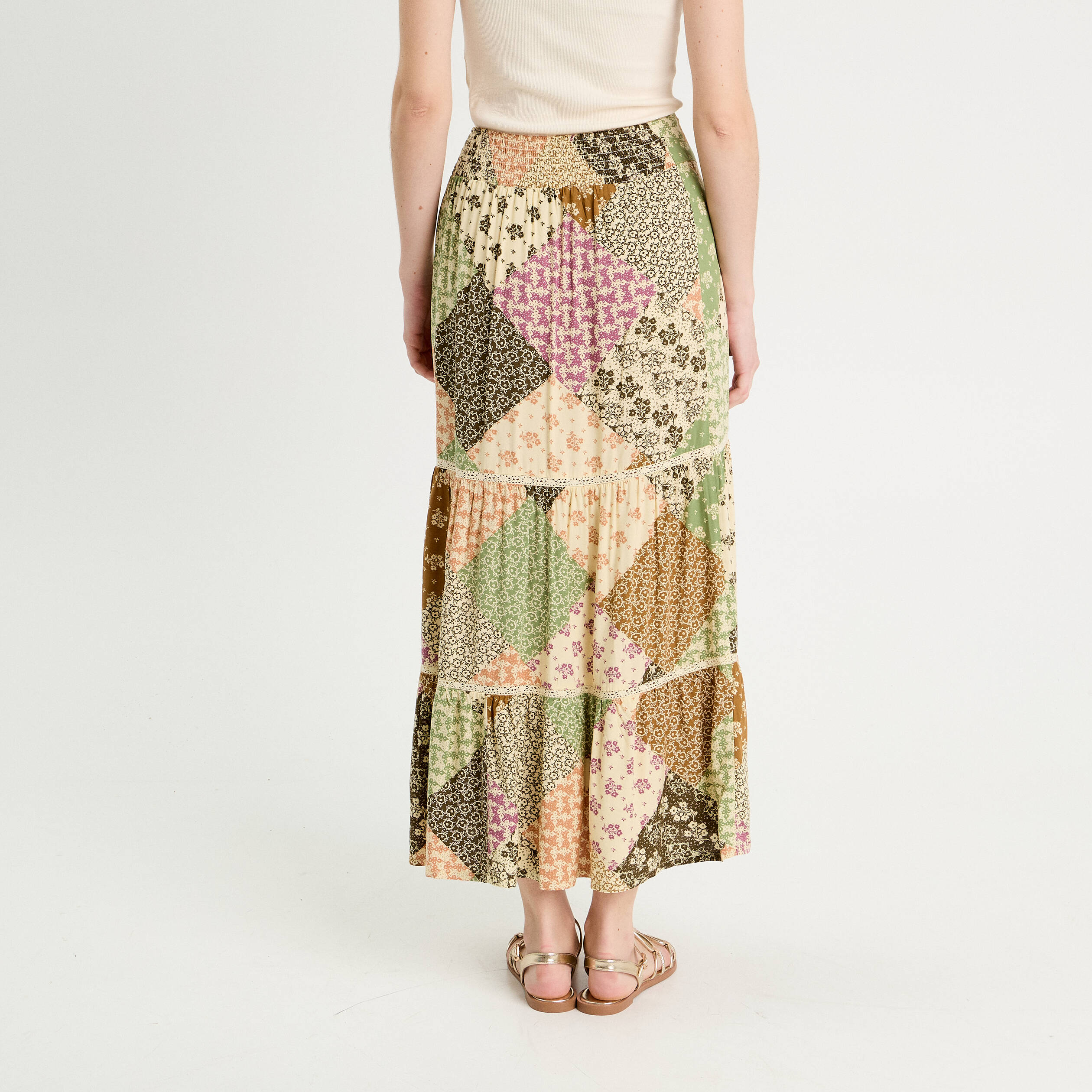 jupe longue evasee beige femme Jupe longue évasée beige femme
