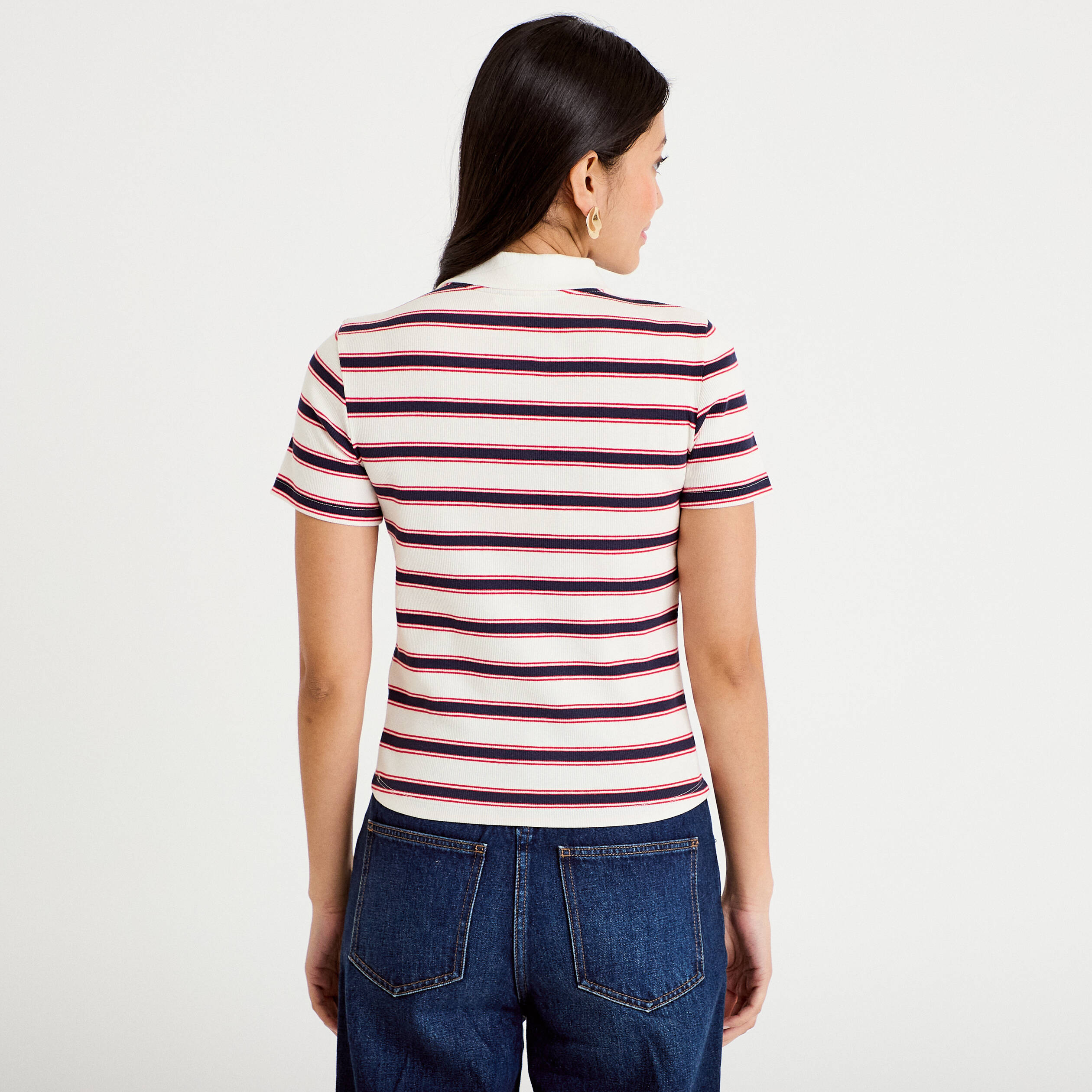 T-shirt c&ocirc;tel&eacute; col polo rouge femme