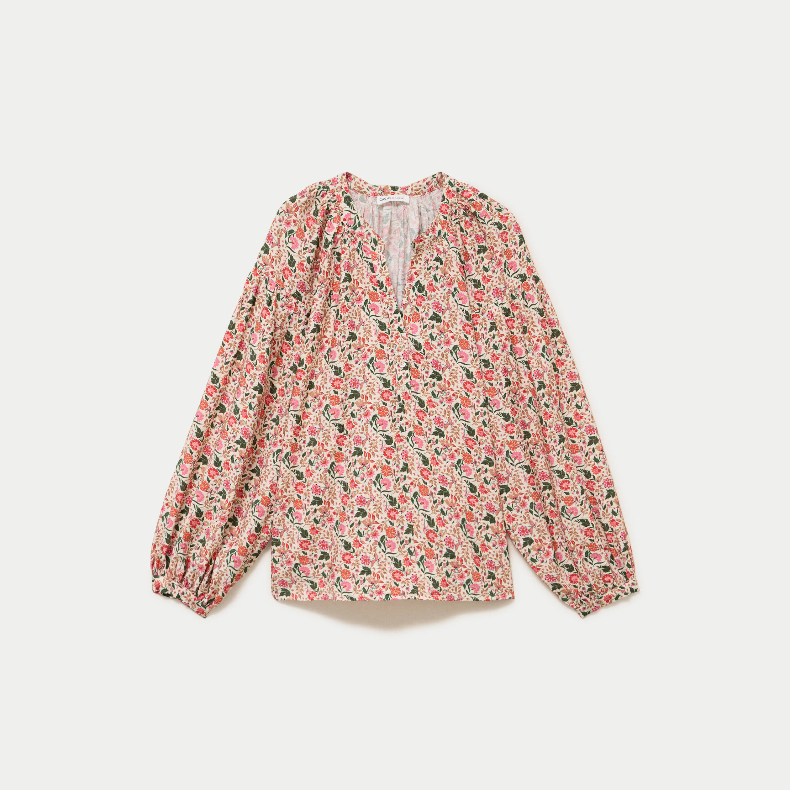 Blouse ample col v manches longues blanc femme