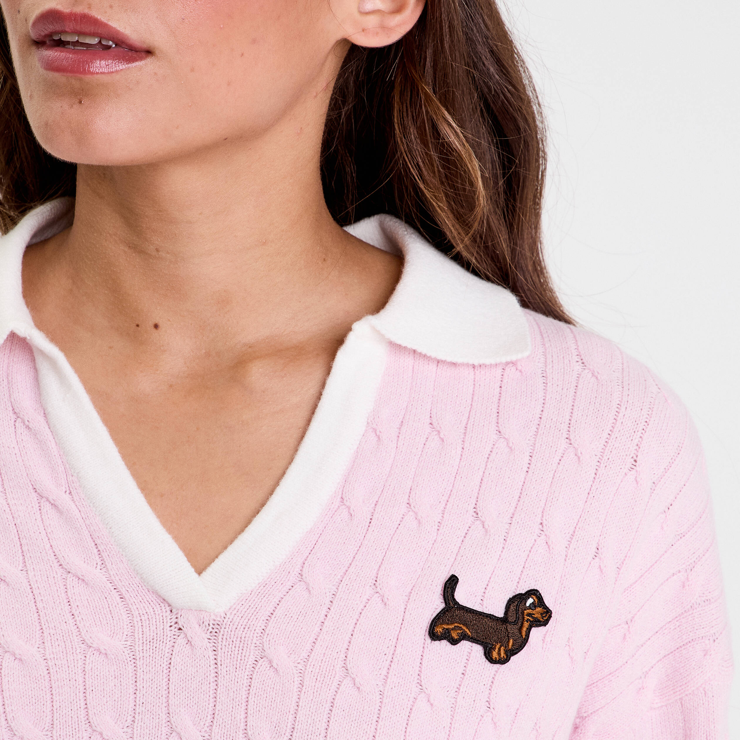 pull manches longues col polo rose clair femme Pull manches longues col polo rose clair femme