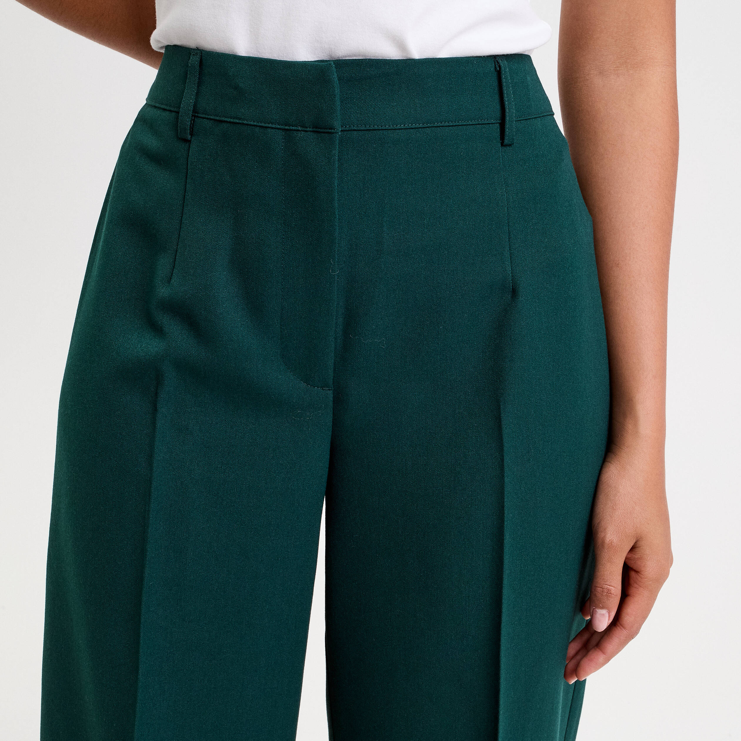 Pantalon large taille haute vert fonc&eacute; femme