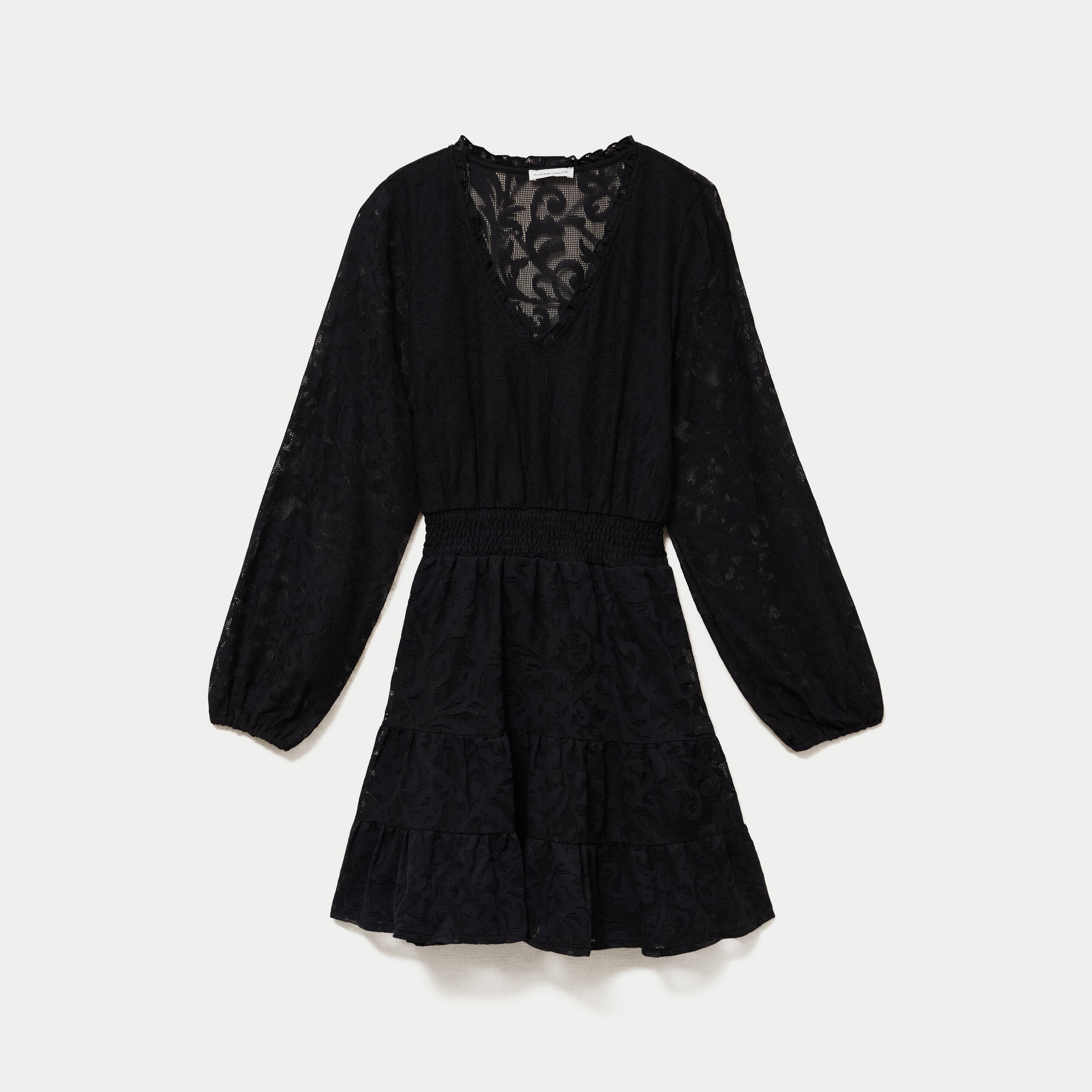 Robe courte &eacute;vas&eacute;e en dentelle col v noir femme