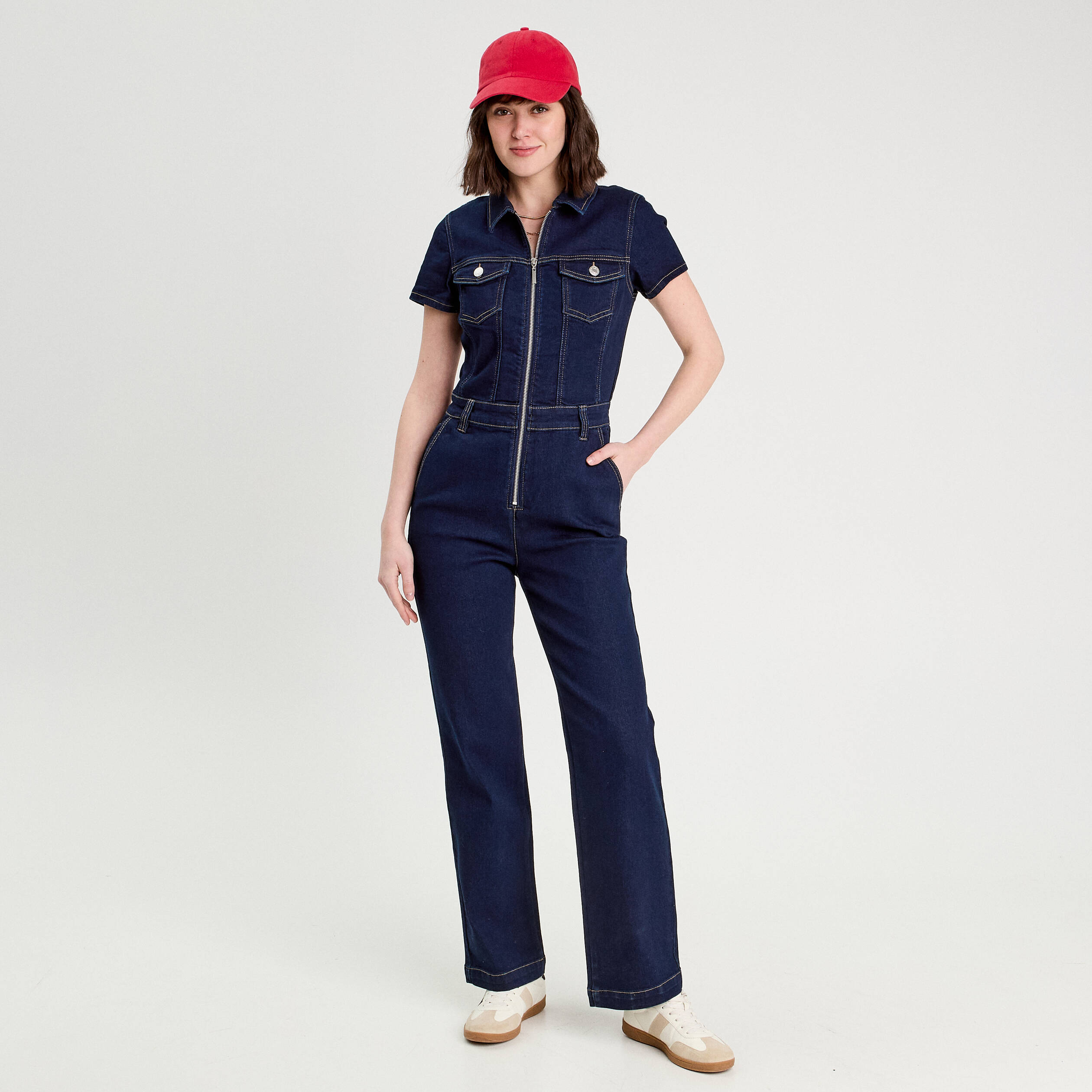 Combinaison pantalon en jean denim brut femme