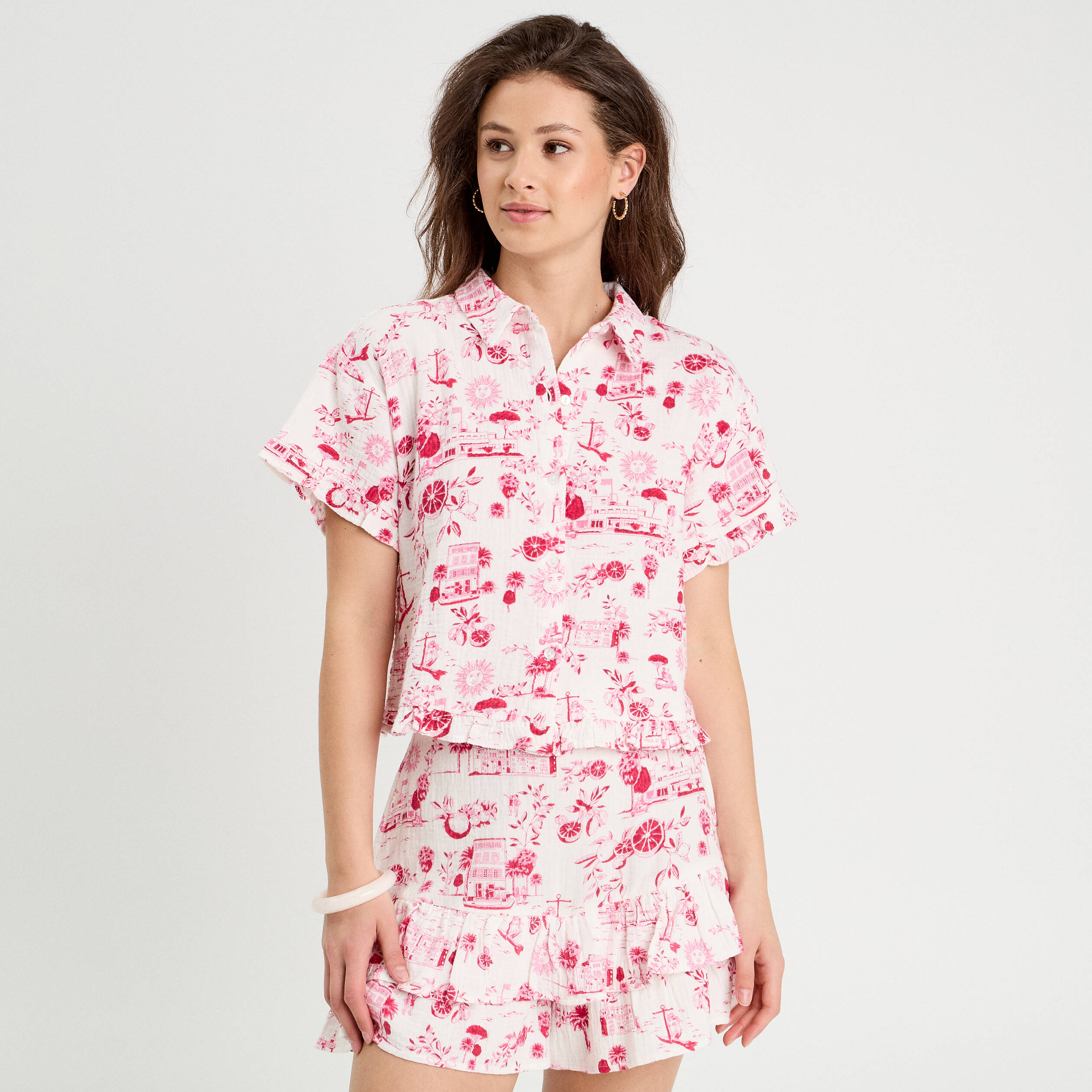 Chemise manches courtes rose fushia femme