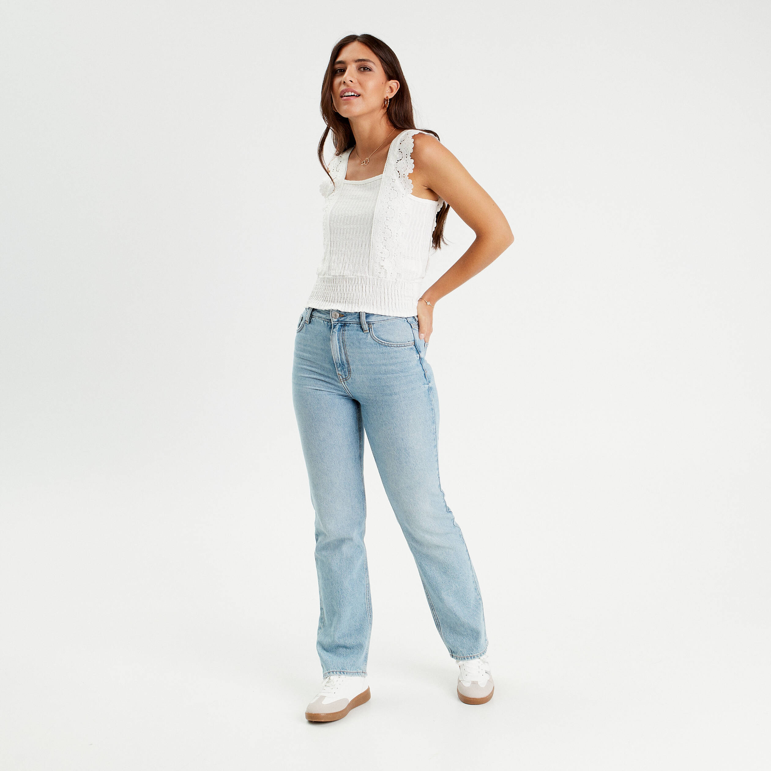 Blouse bretelles fines ecru femme