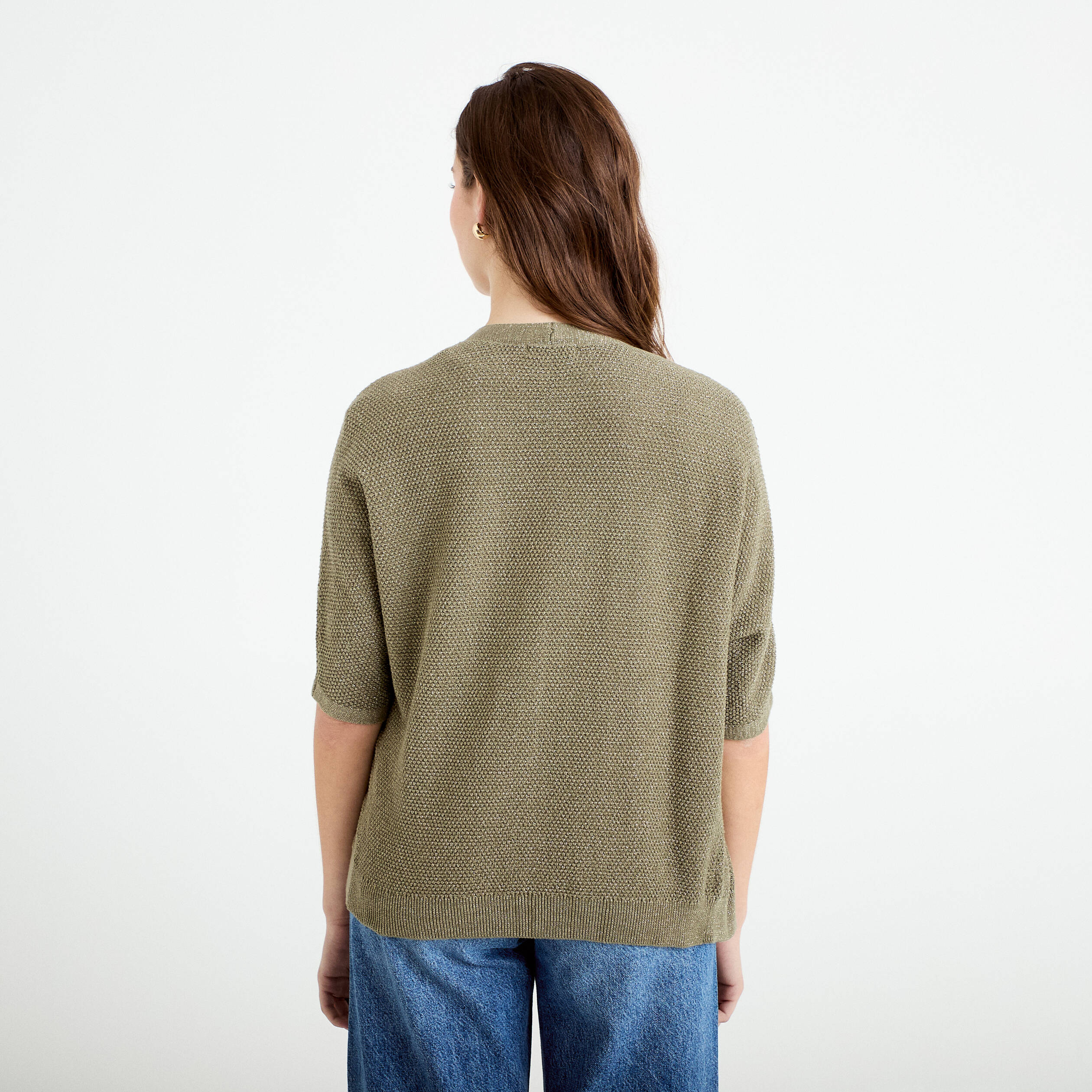 Gilet manches 3/4 vert kaki femme
