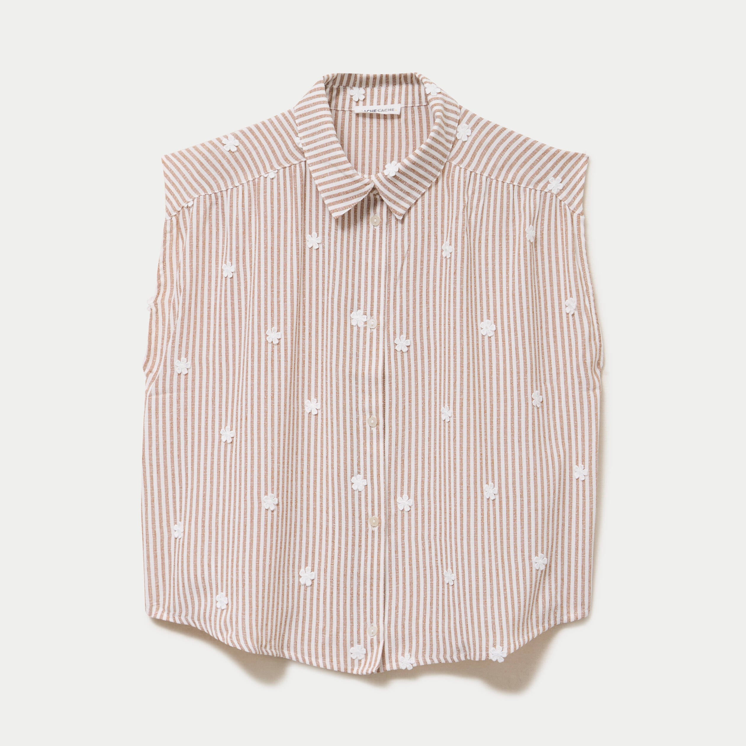 Blouse sans manches col classique marron femme