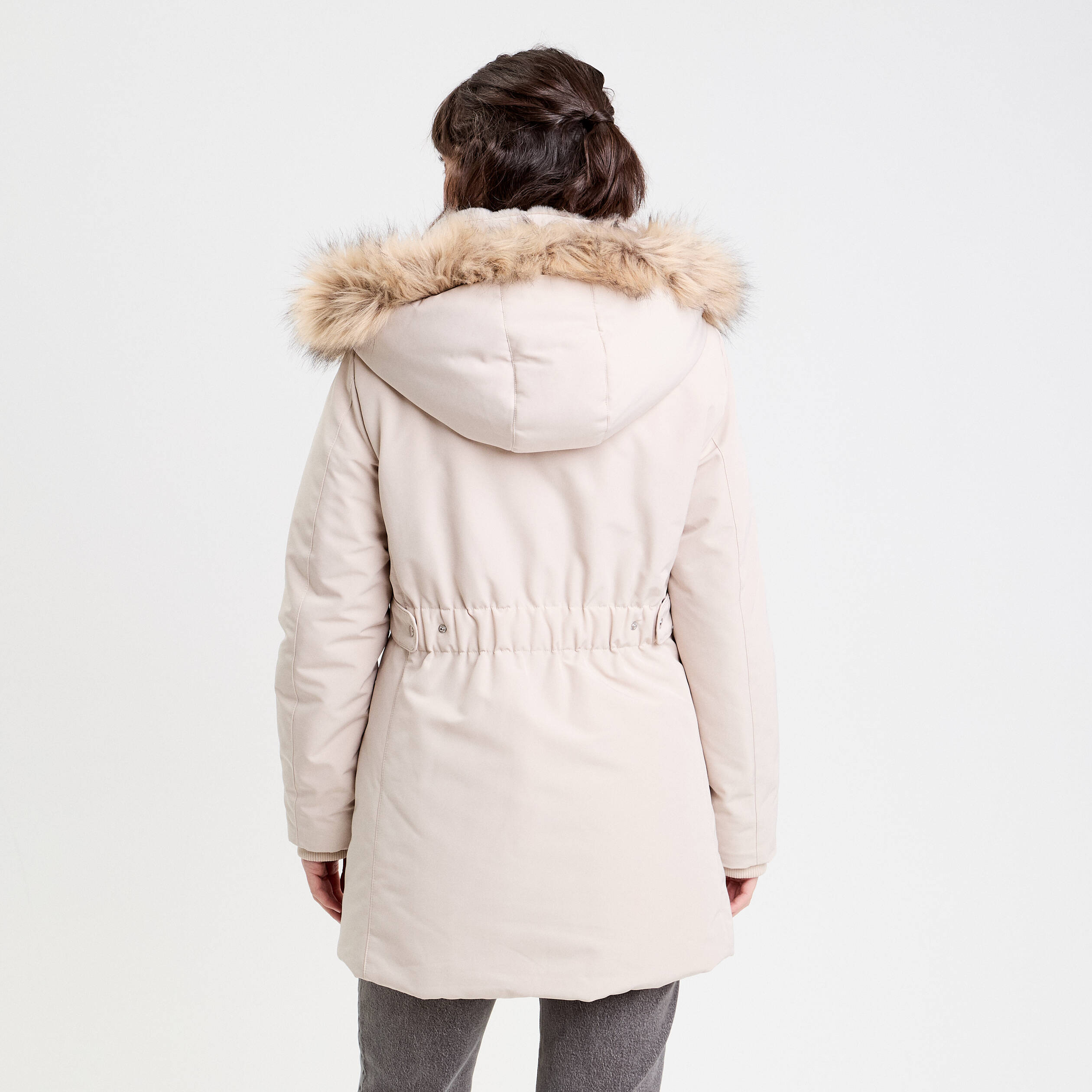Parka &agrave; capuche fausse fourrure ecru femme