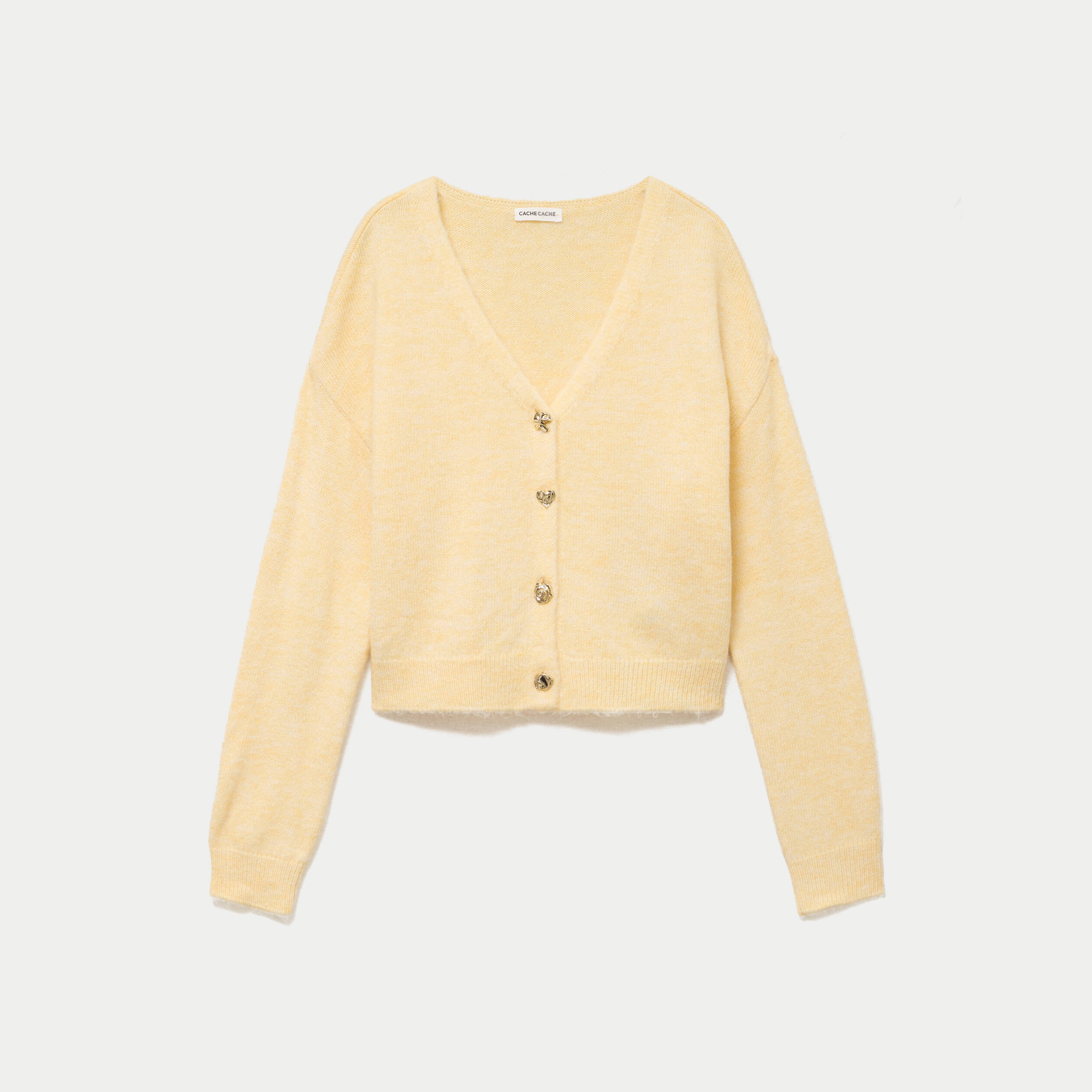 Gilet col v manches longues jaune clair femme