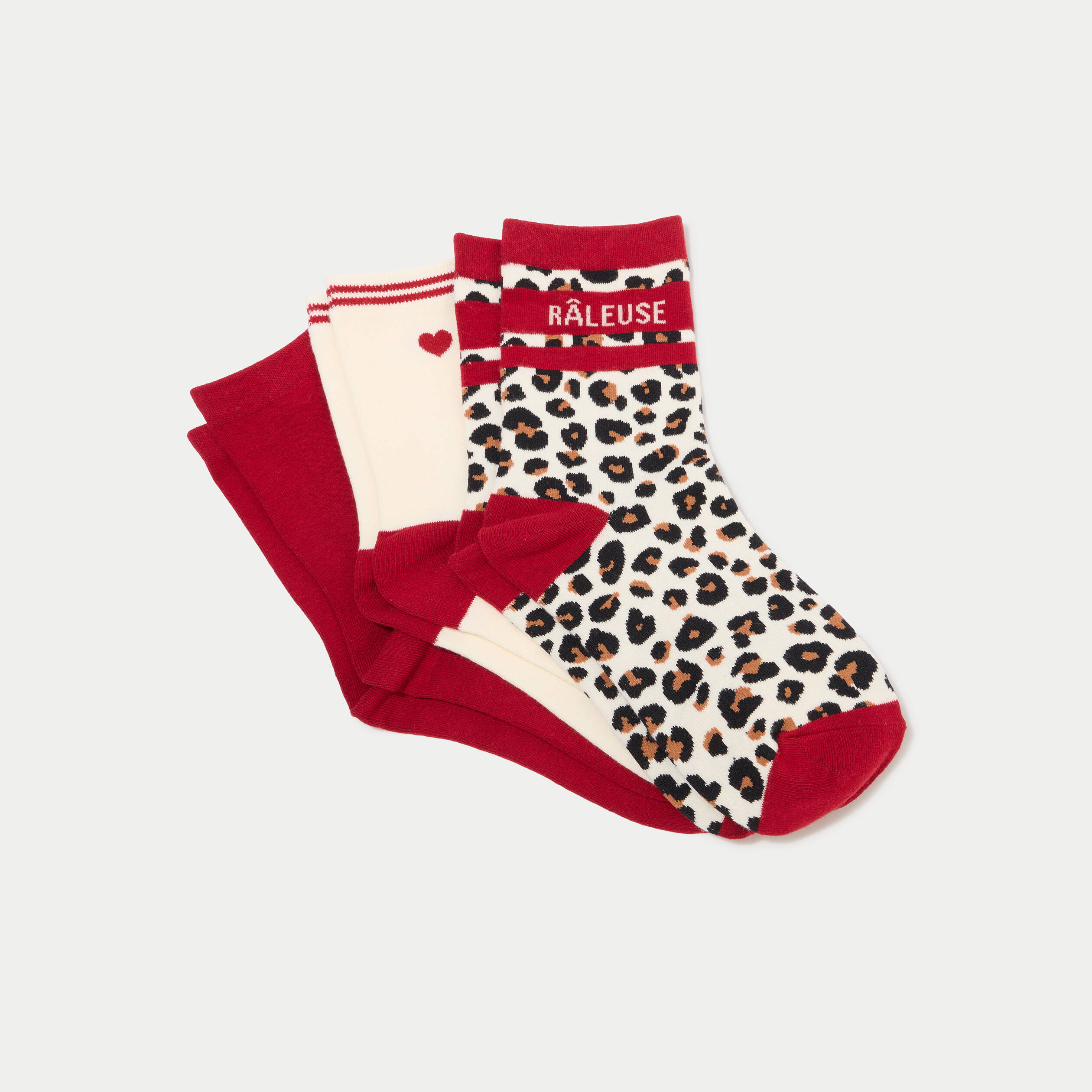 Lot de 3 paires de chaussettes rouge cerise femme