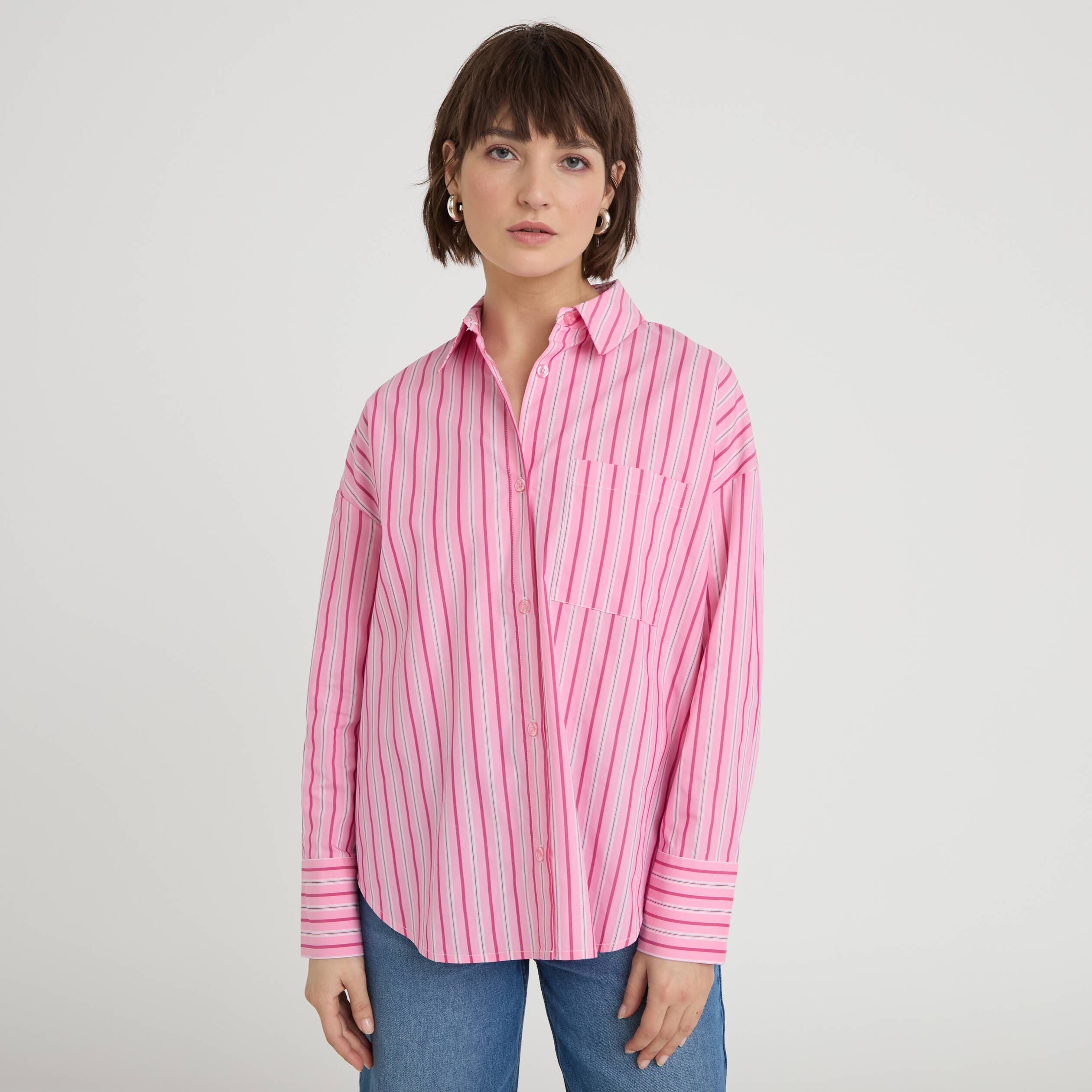 Chemise oversize col classique rose vif femme