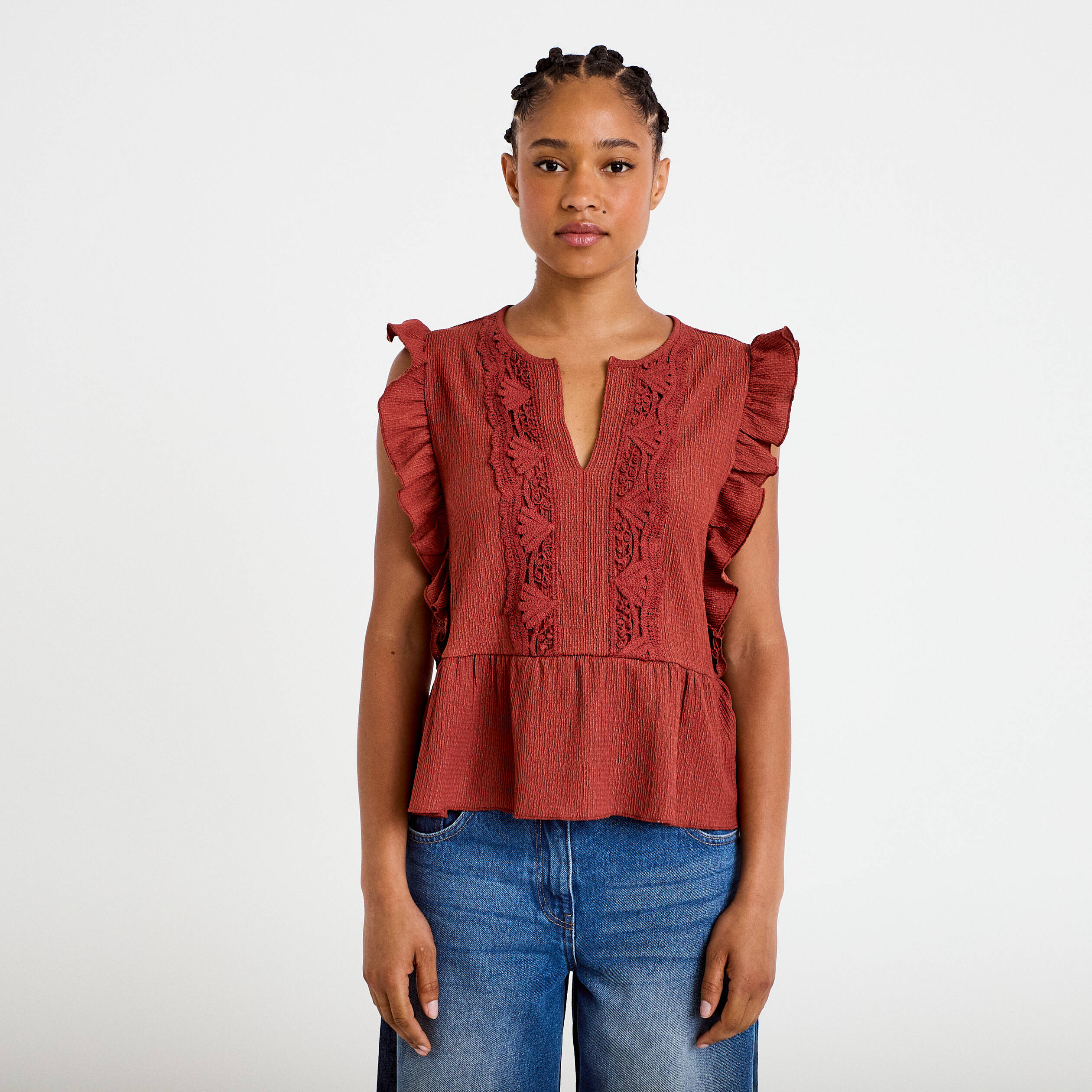 Blouse sans manches col v vieux rose femme