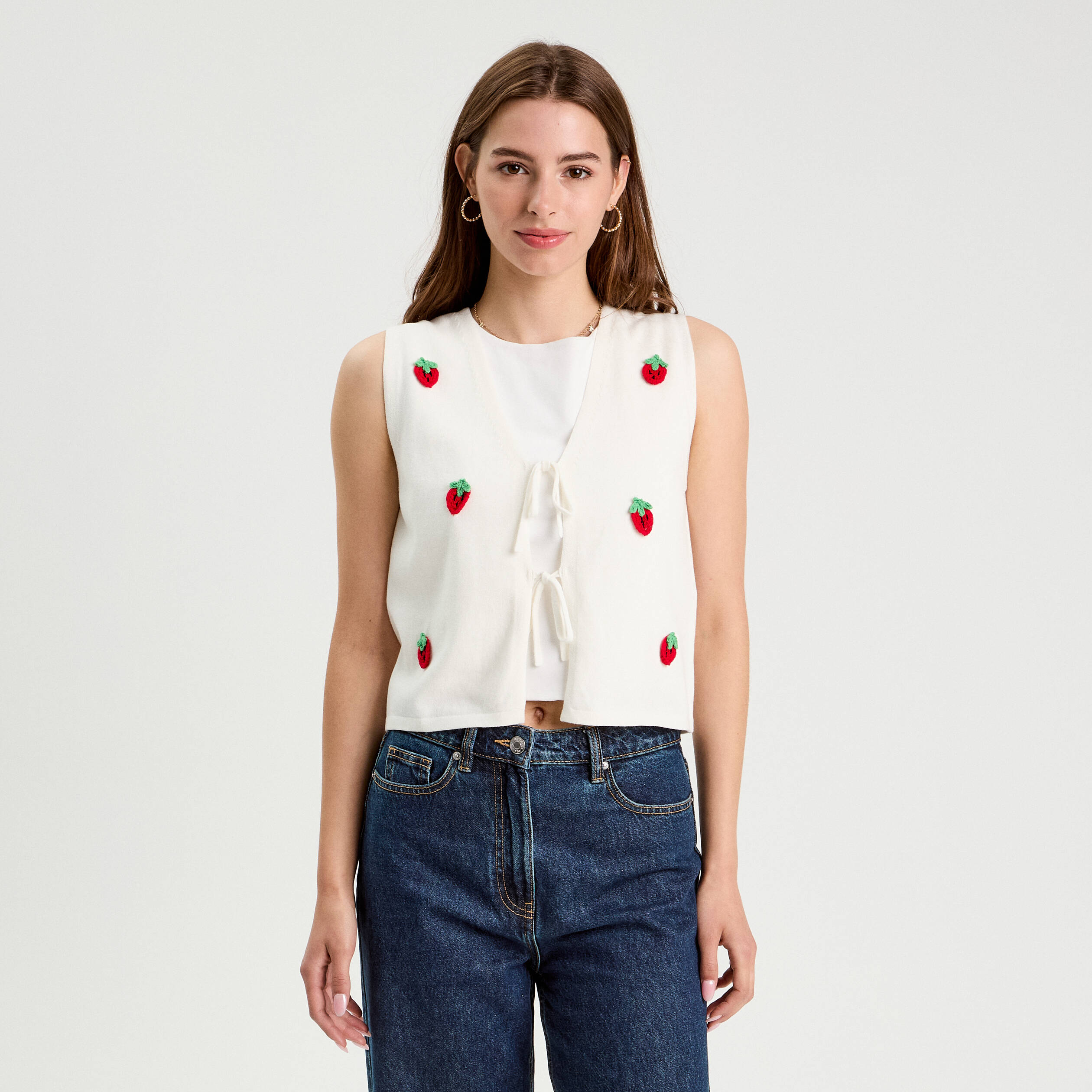 gilet noue sans manches ecru femme Gilet noué sans manches ecru femme