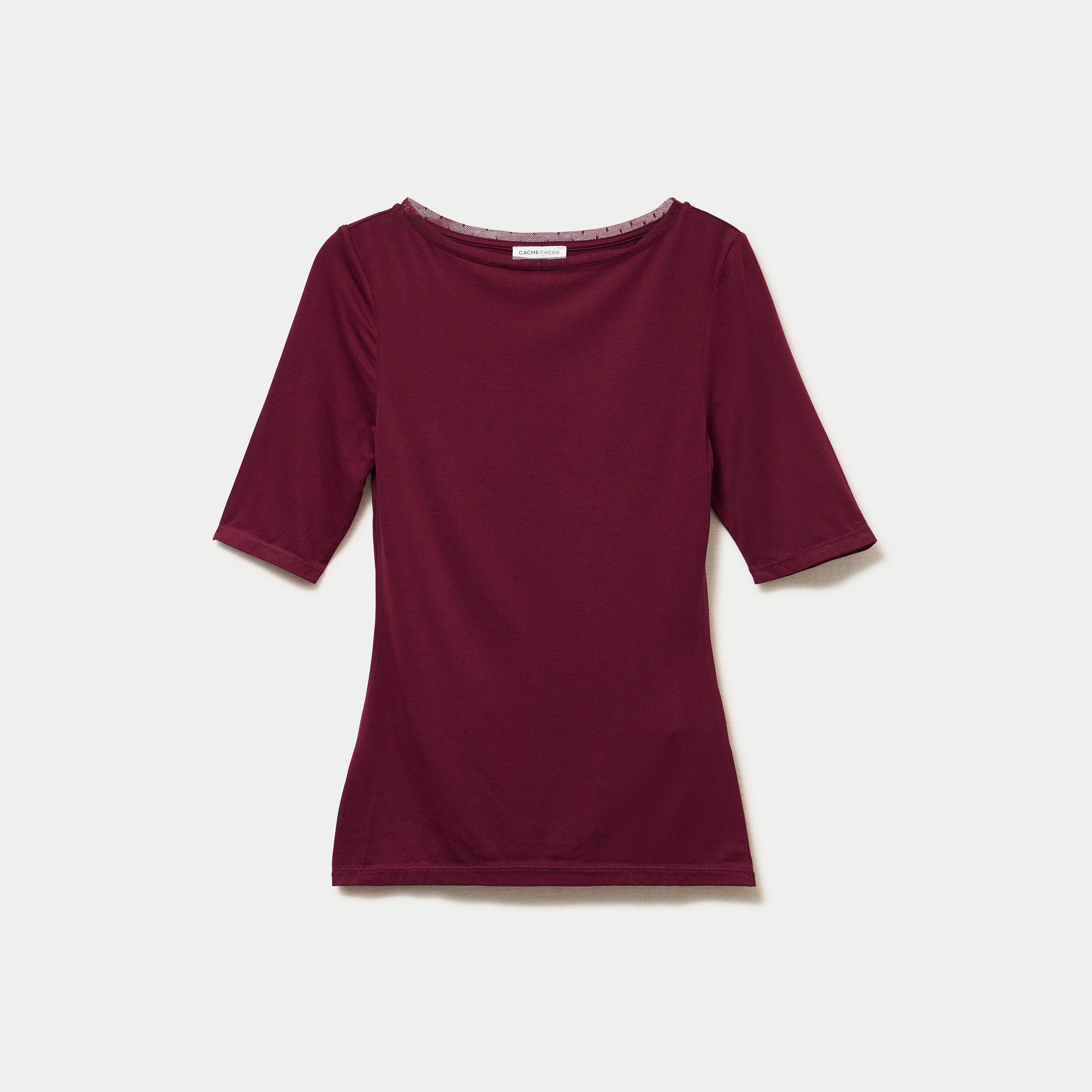 T-shirt ajust&eacute; manches courtes bordeaux femme