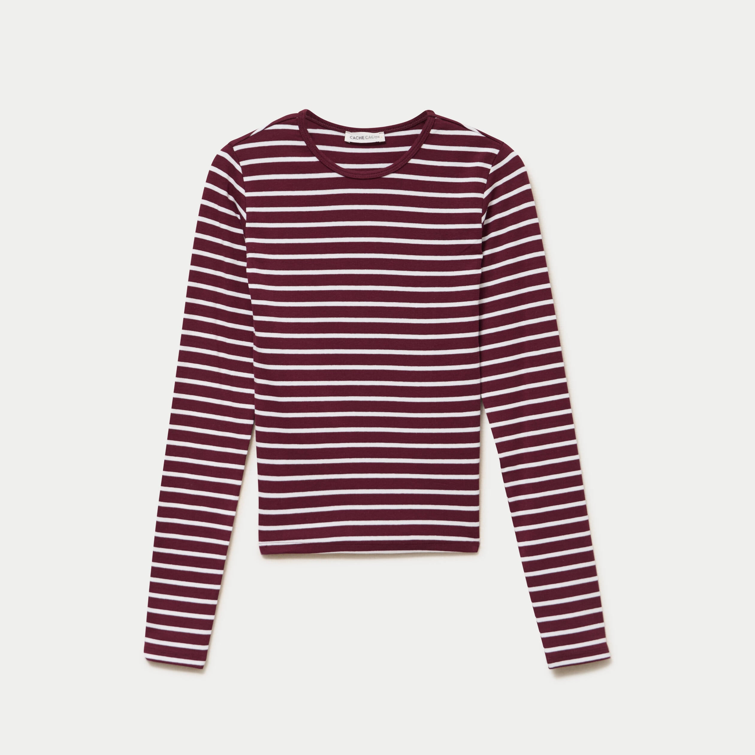 T-shirt ajust&eacute; col rond manches longues rose femme