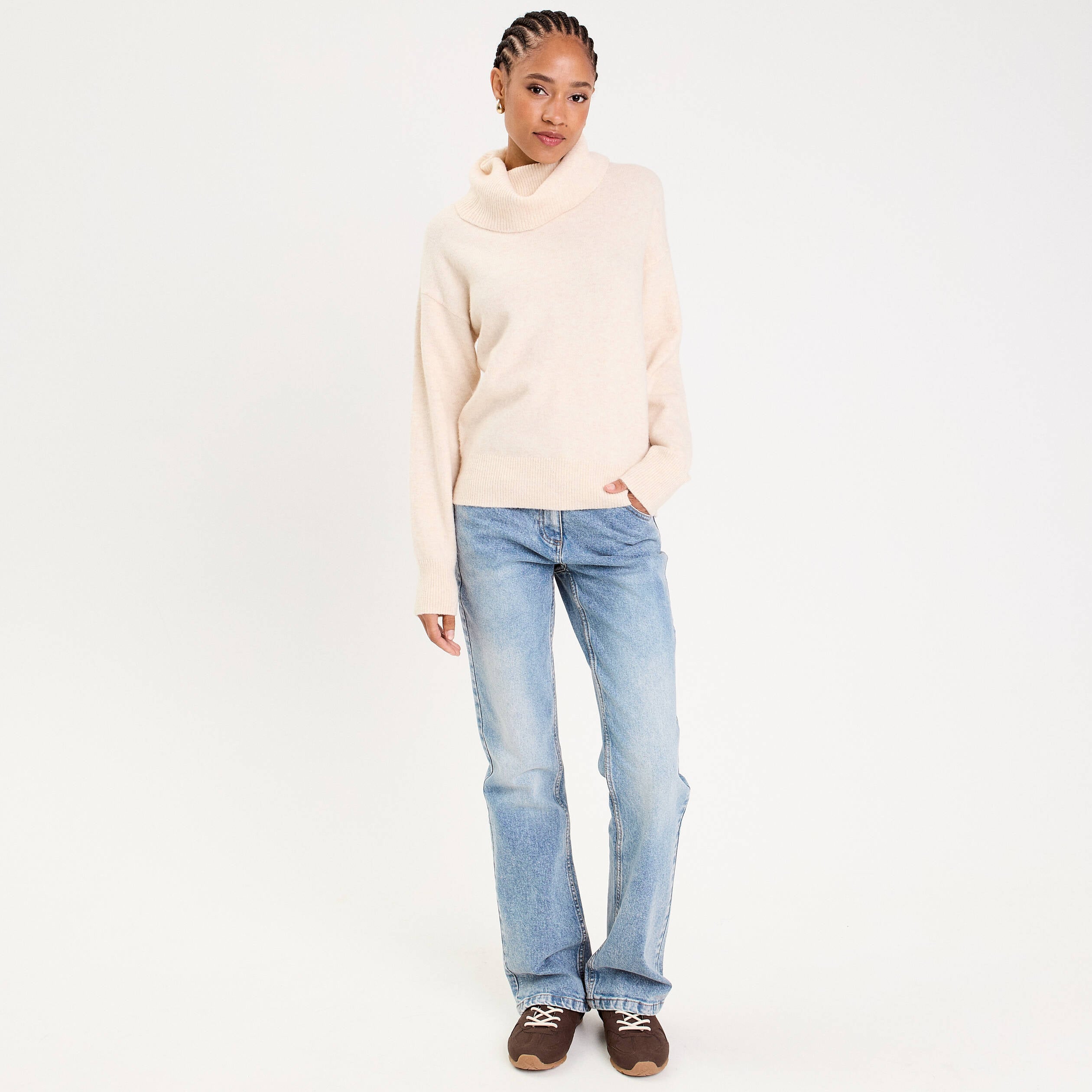 Pull avec col roul&eacute; ecru femme