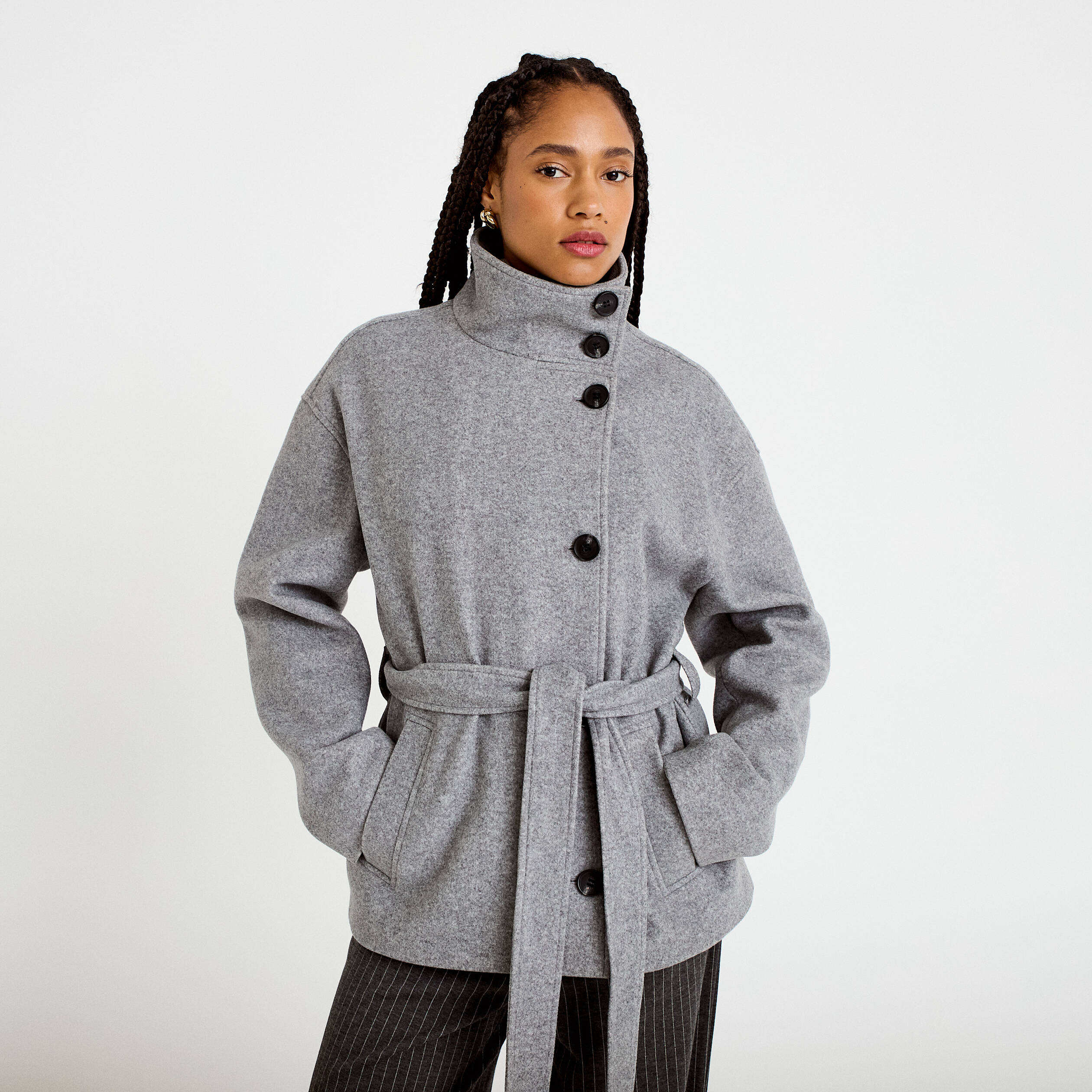 Veste oversize manches longues gris femme