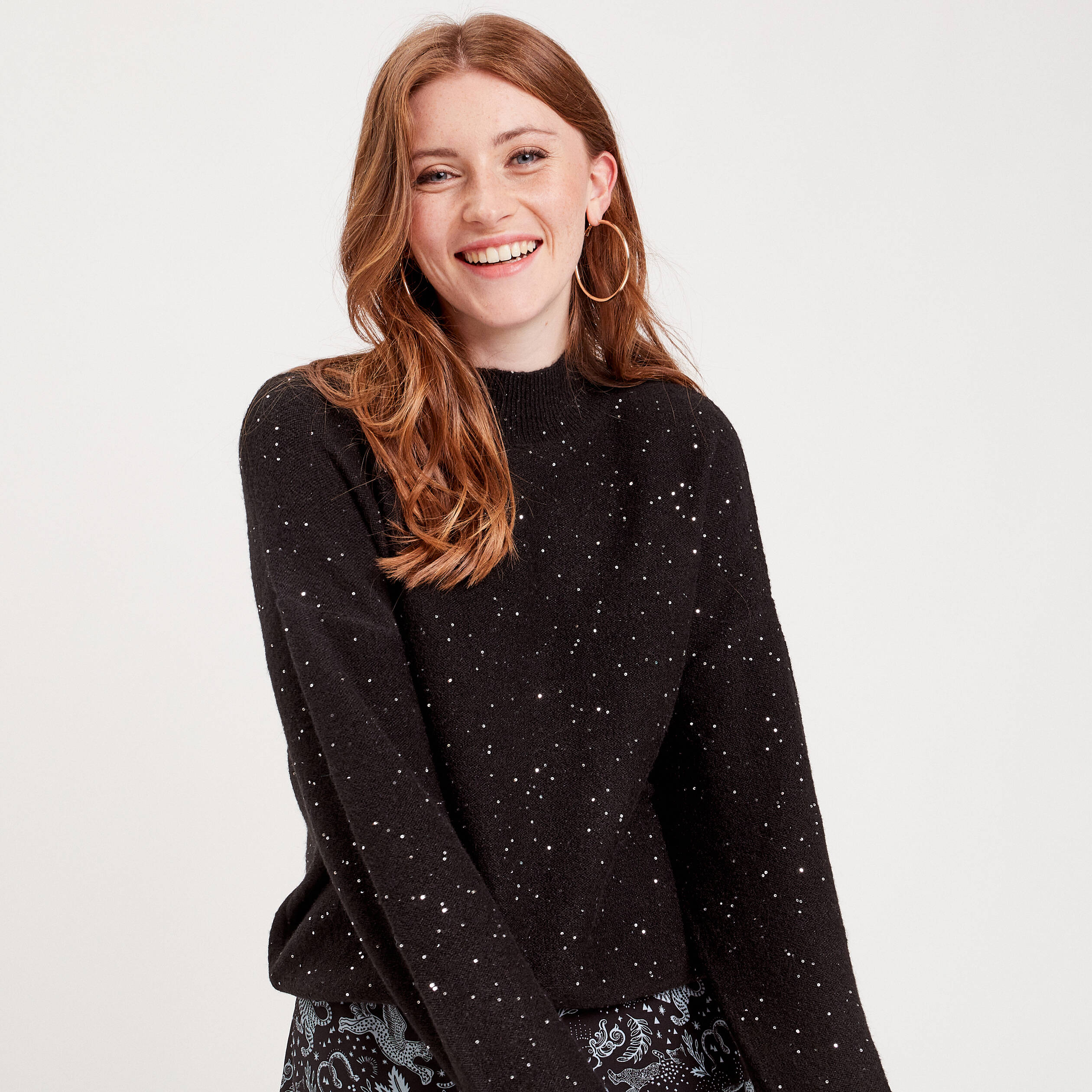 Pull manches longues sequins noir femme Vibs