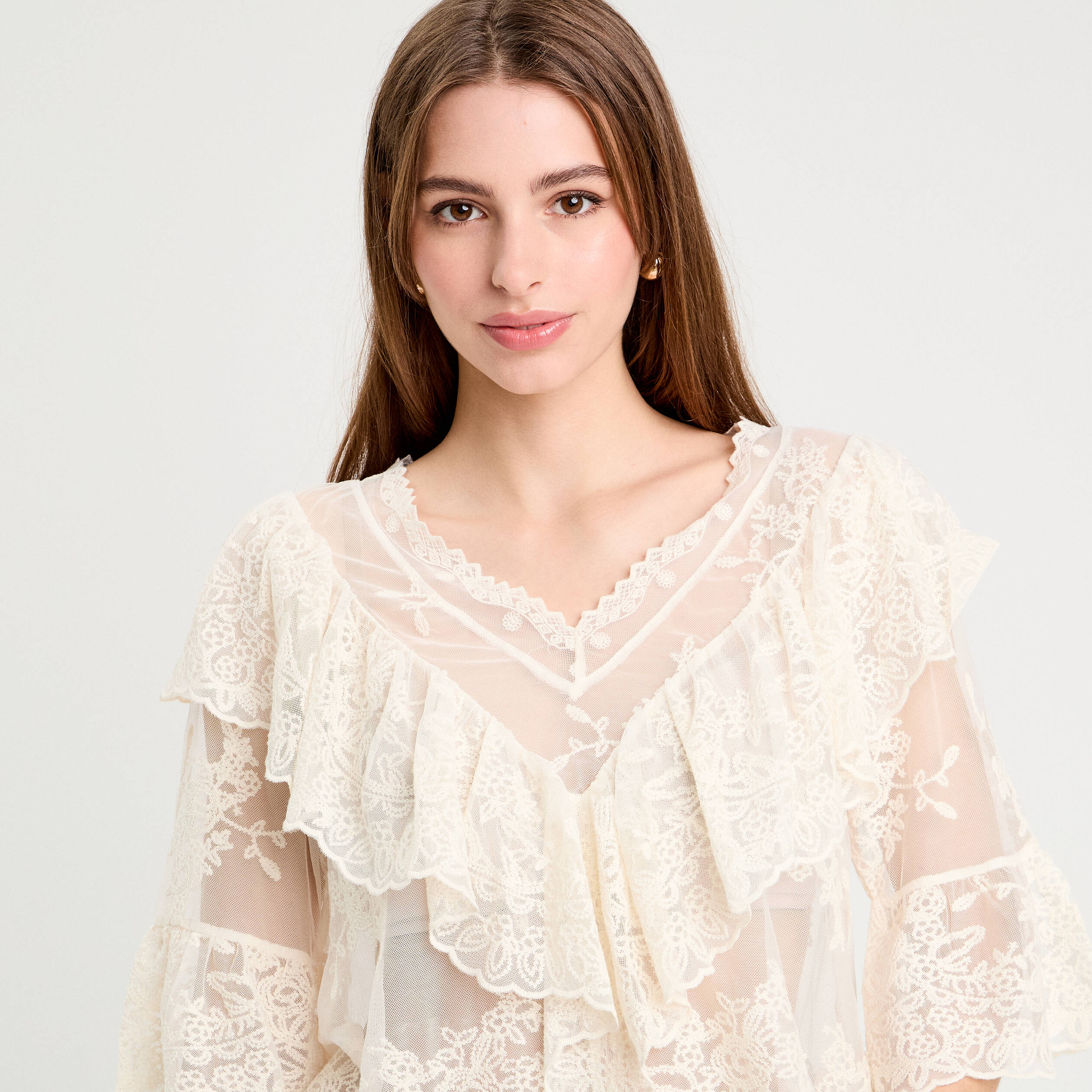 blouse manches 34 dentelle ecru femme Blouse manches 3/4 dentelle ecru femme