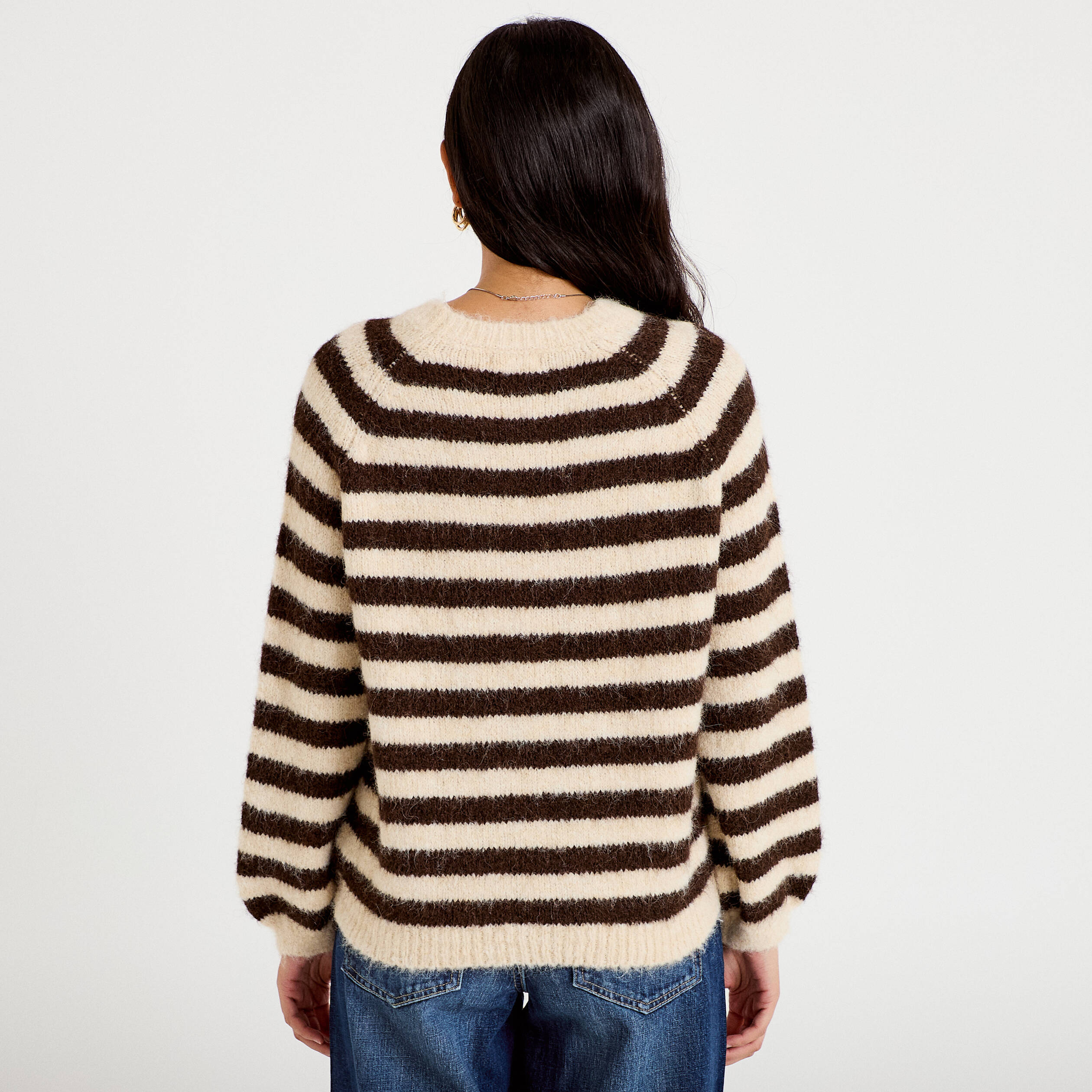Pull ample col rond manches longues ivoire femme