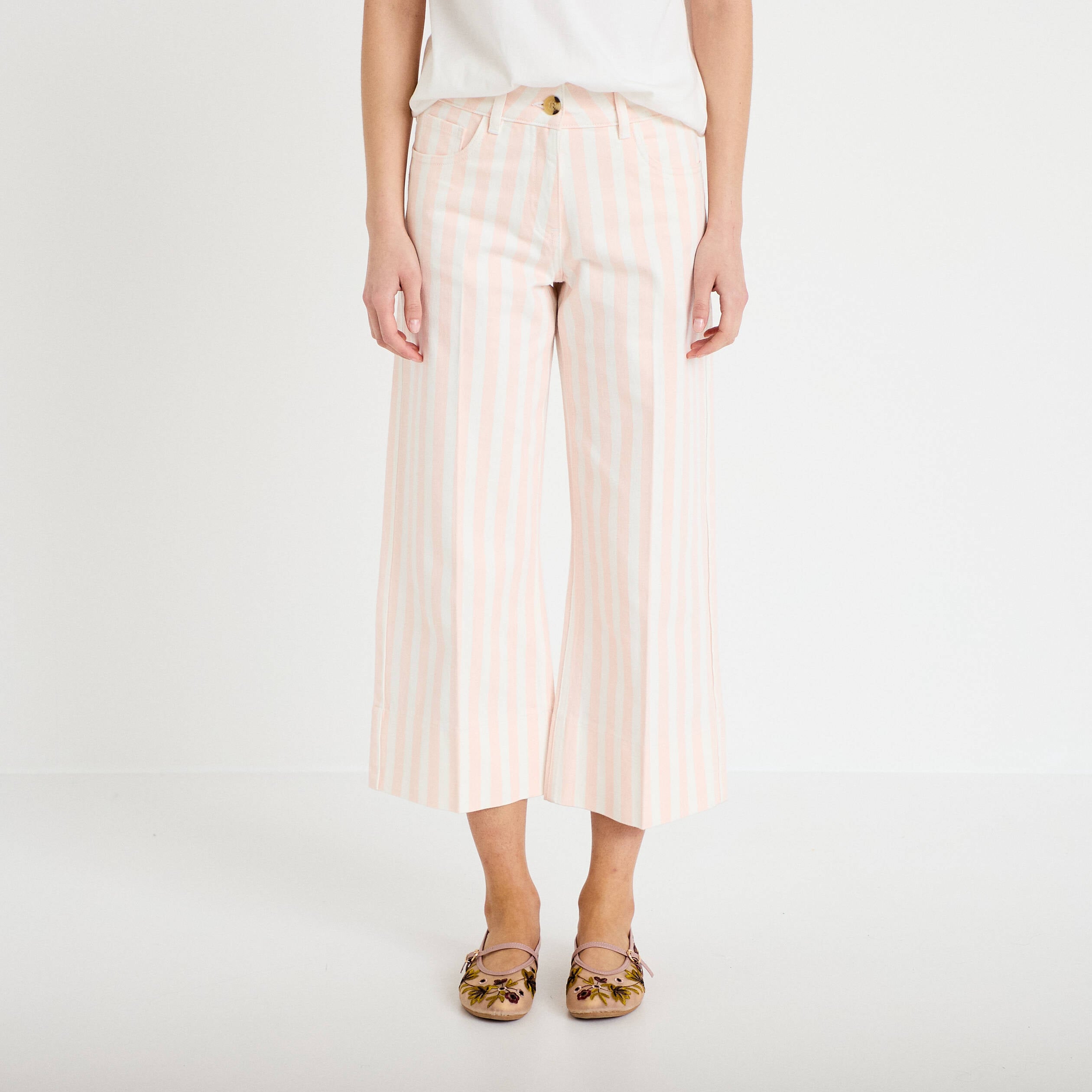 Pantalon bootcut 3/4 taille haute blanc femme