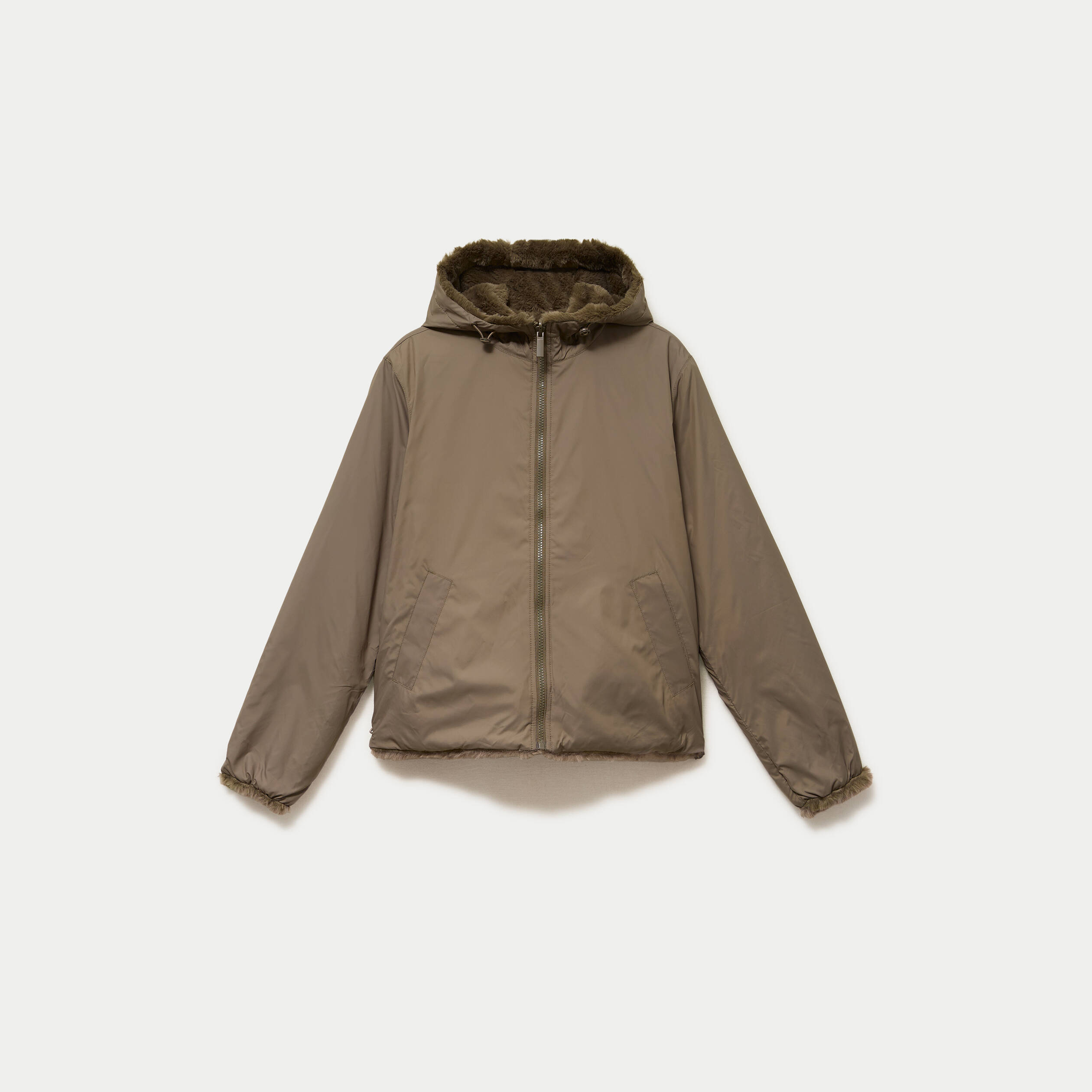 Parka r&eacute;versible &agrave; capuche taupe femme