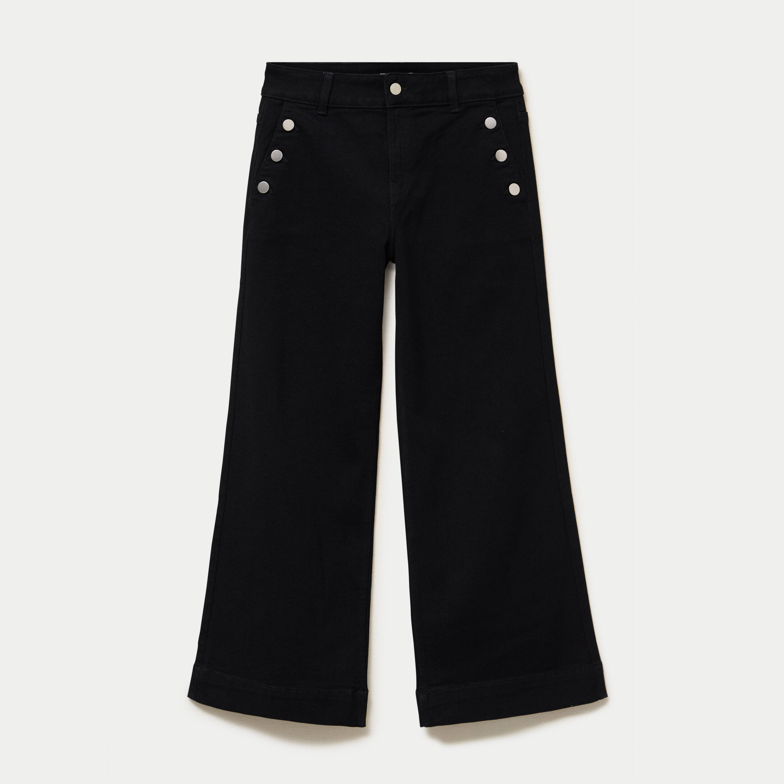 Jean wide leg cropped taille haute denim noir femme