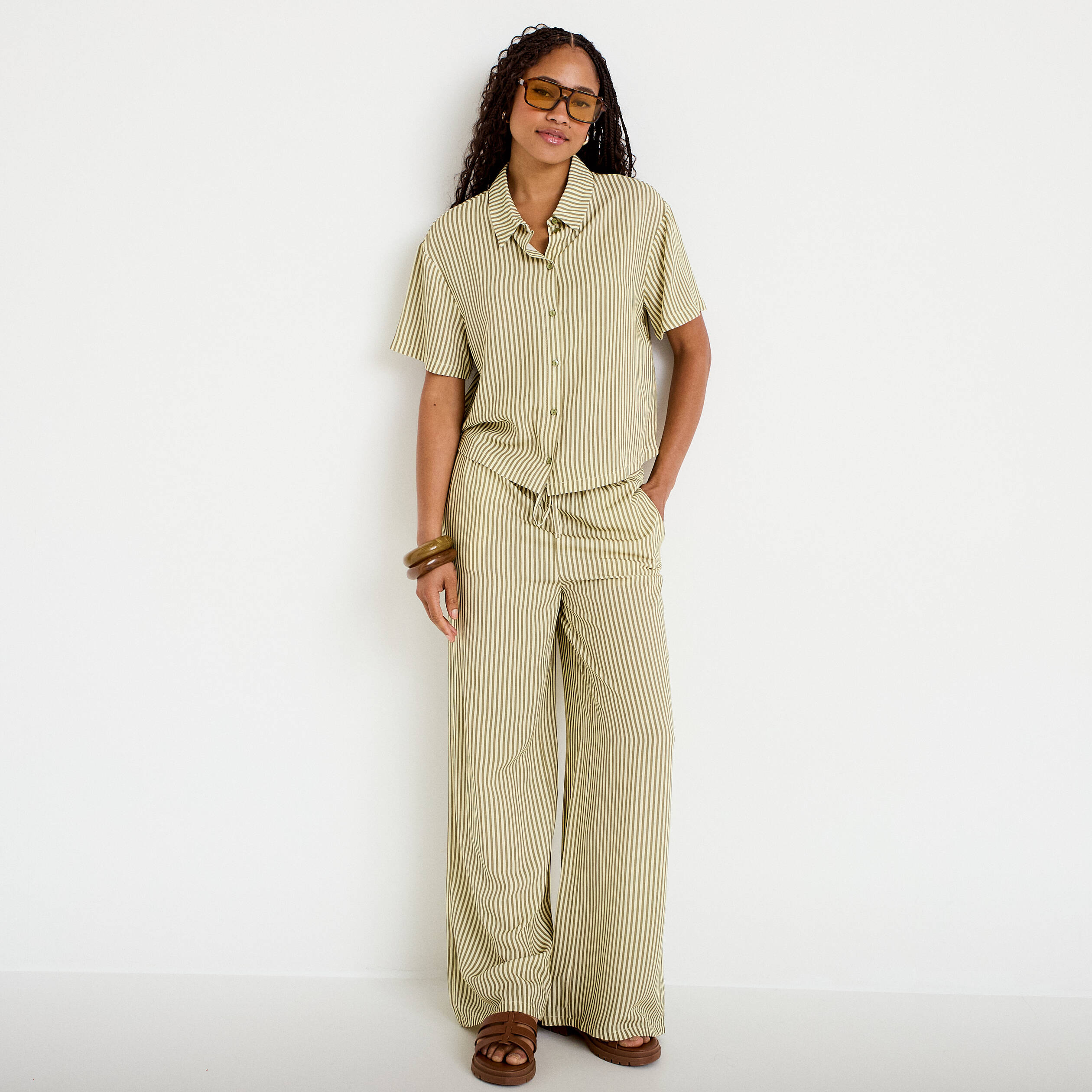 Pantalon large taille standard jaune femme