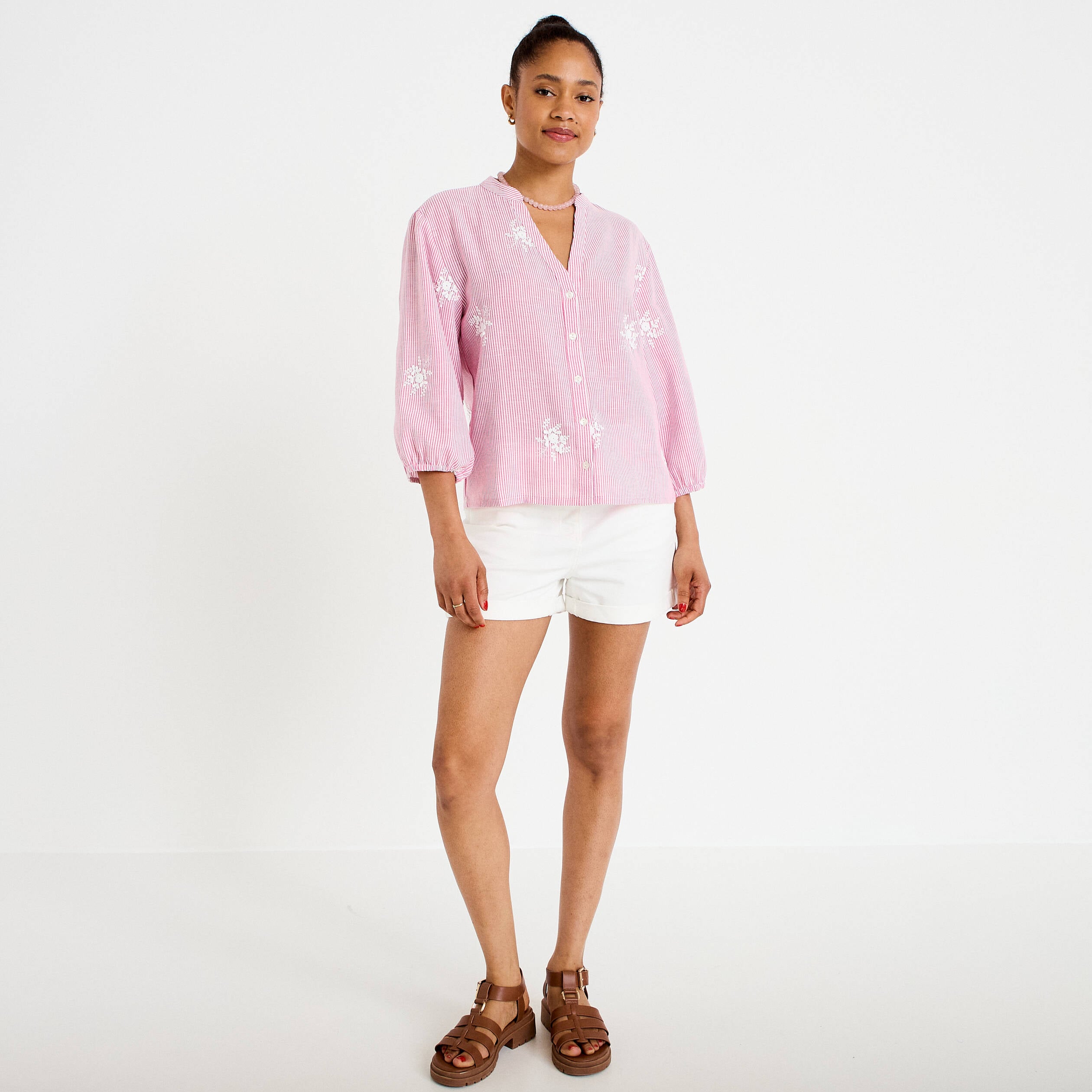 Blouse col tunisien rose femme