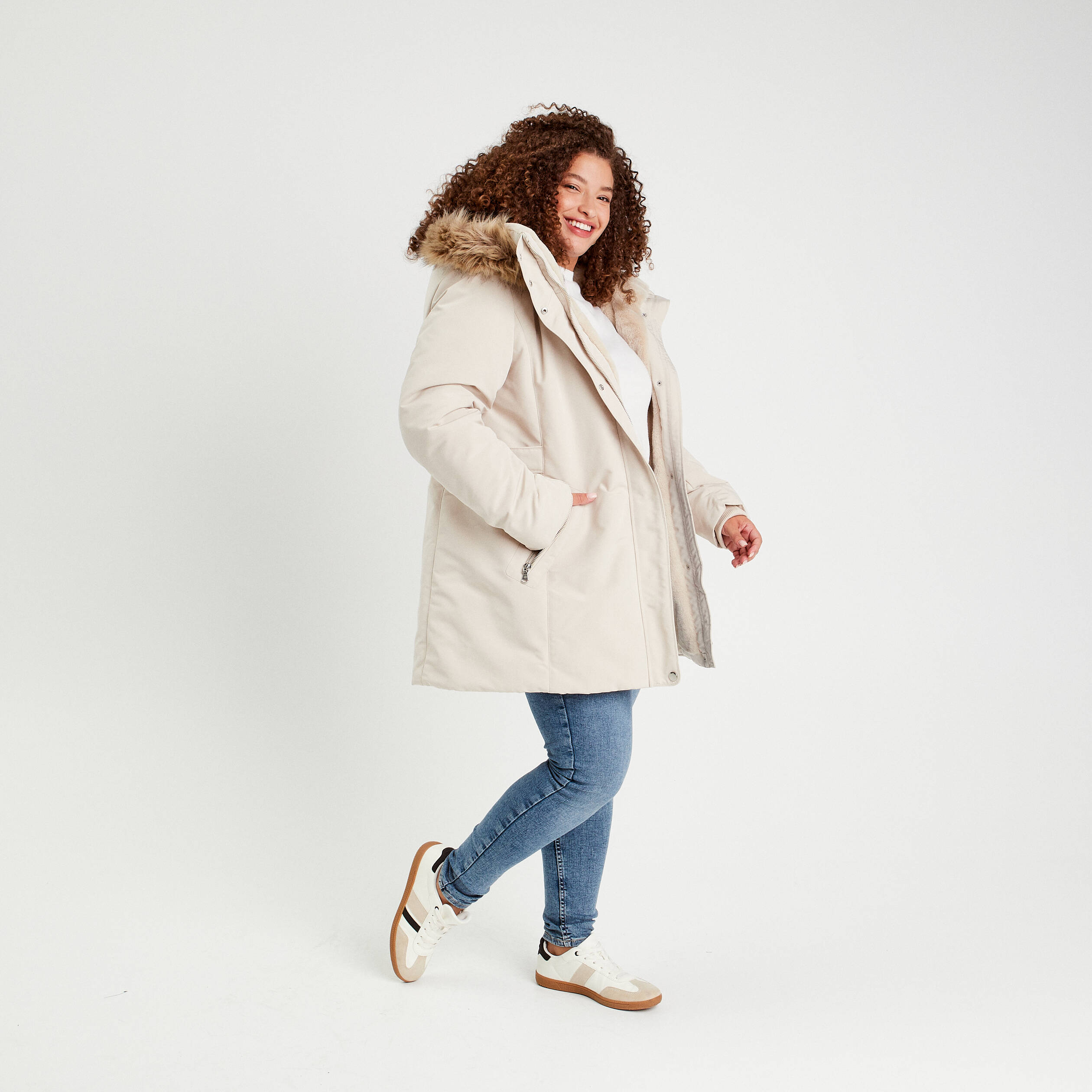 Parka droite avec capuche ecru femme