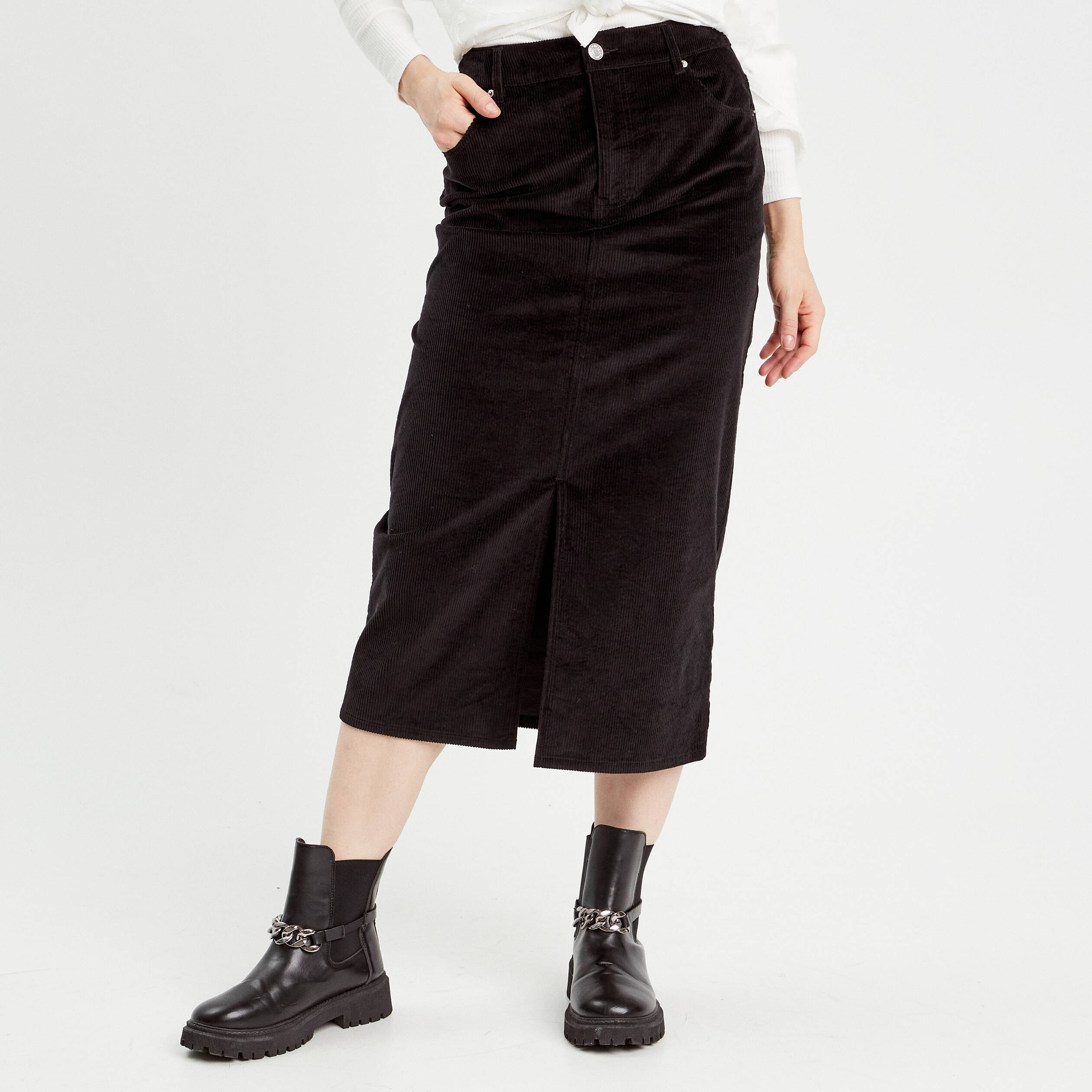 jupe midi droite velours noir femme Jupe midi droite velours noir femme