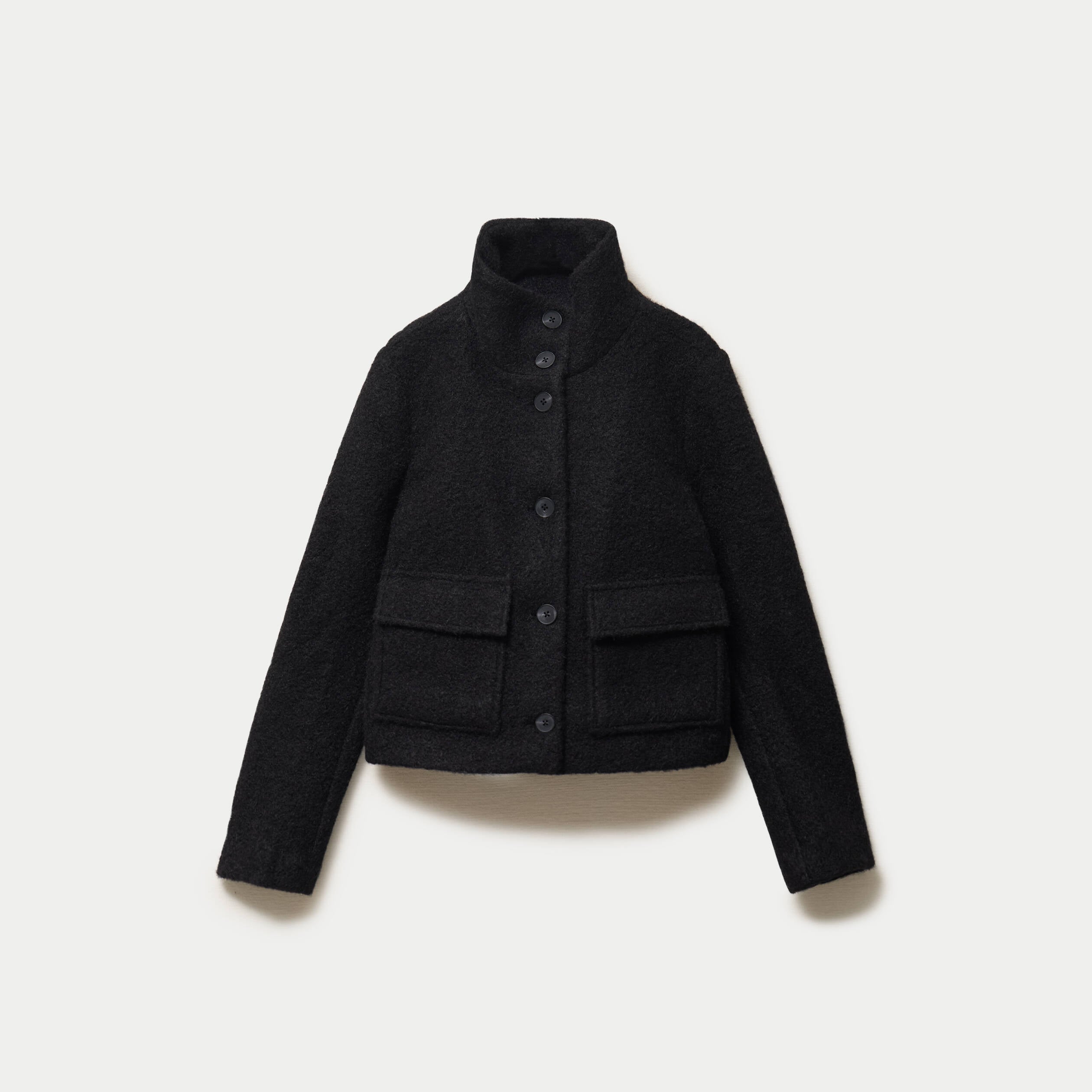 Veste droite bouclette col montant noir femme
