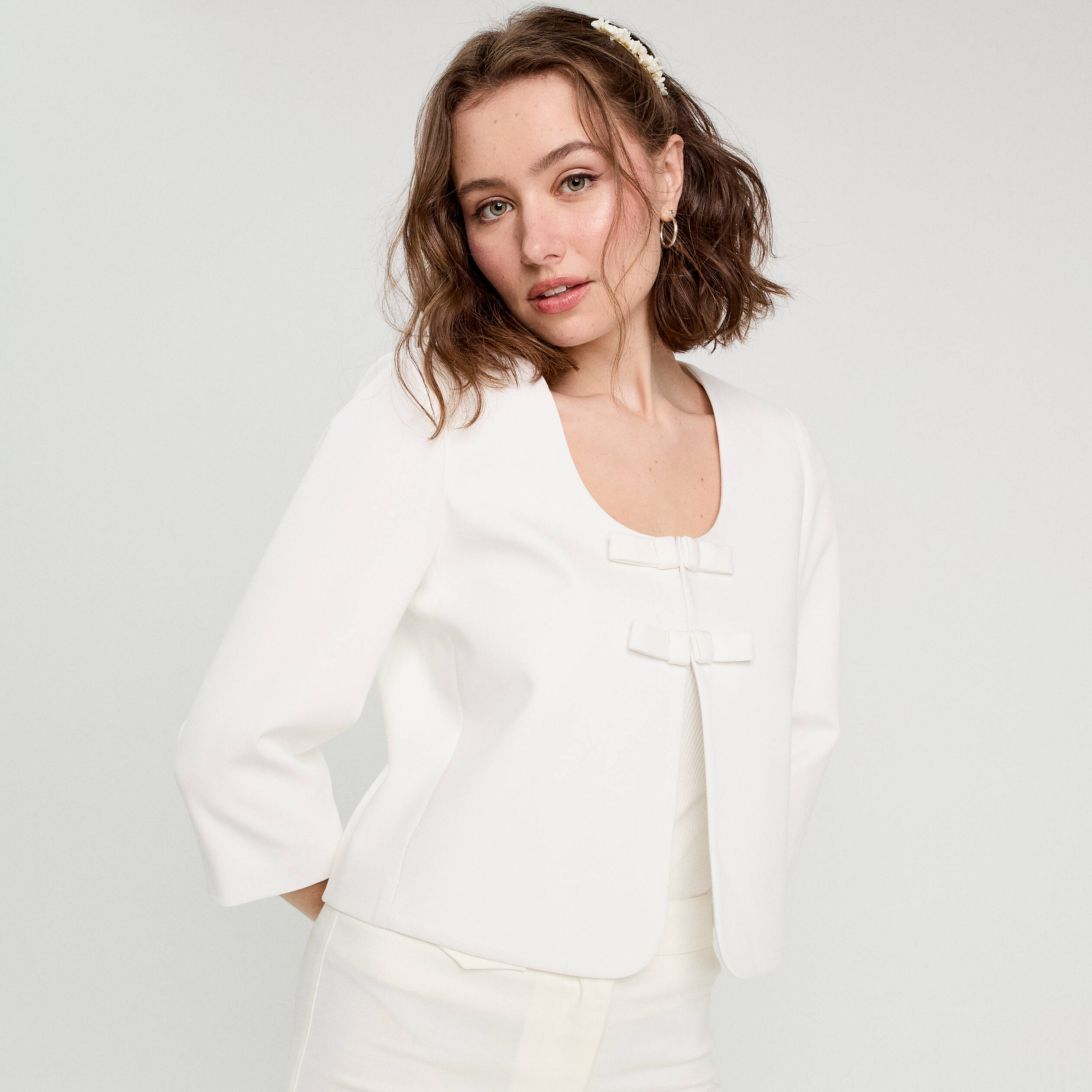 Veste Blanche Courte Manches Courtes Esprit - Taille 36 (S) - Fermeture éclair - Occasion Très Bon état