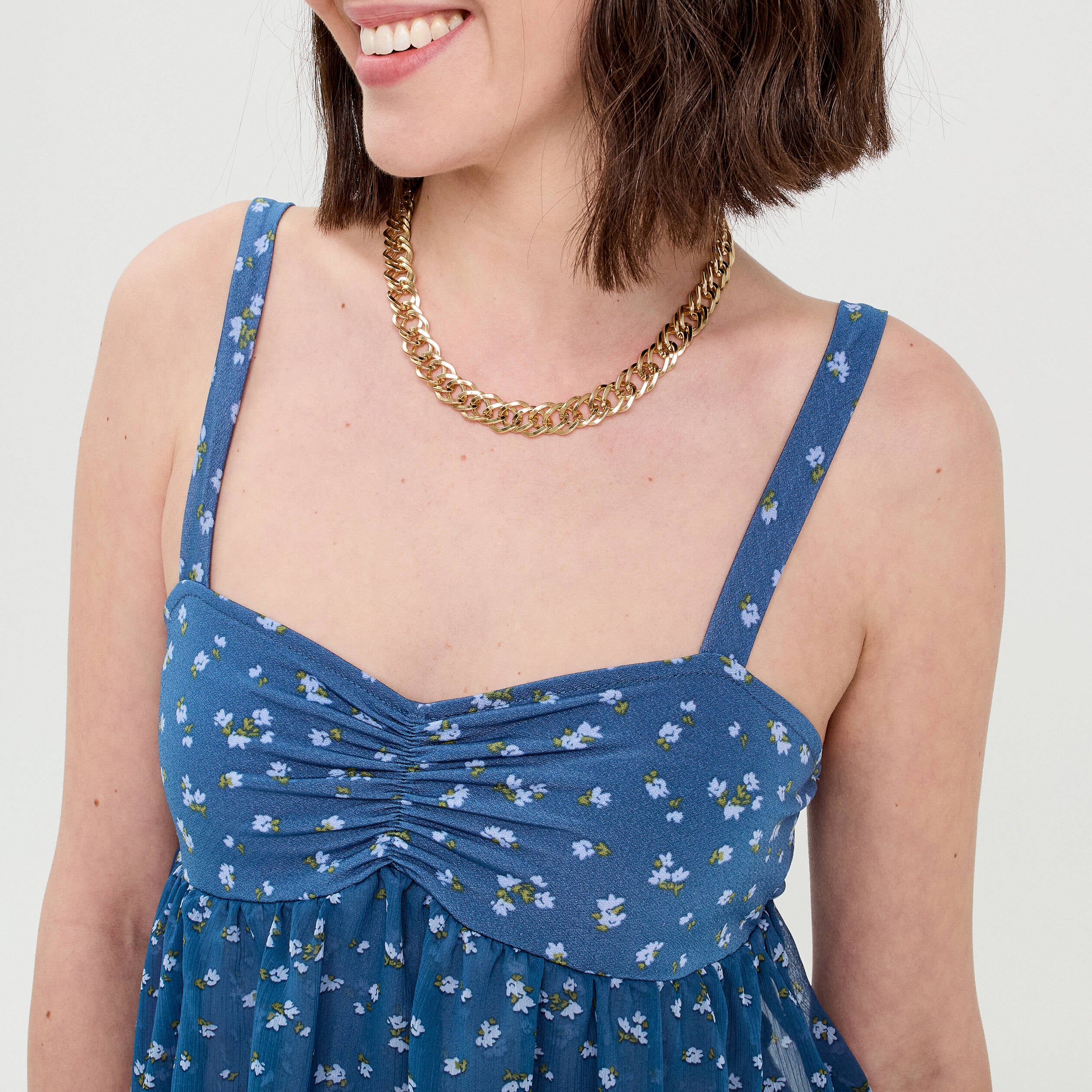 Top bretelles fines bleu fonc&eacute; femme