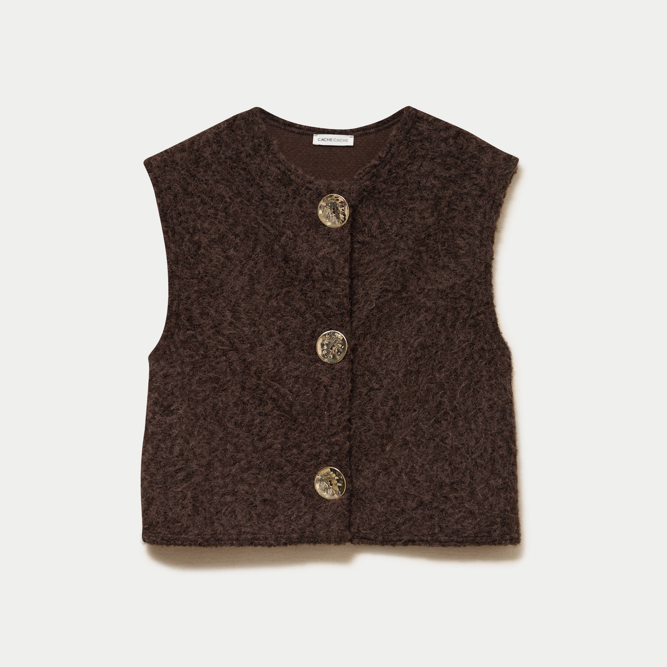 Gilet sans manches effet polaire marron fonc&eacute; femme
