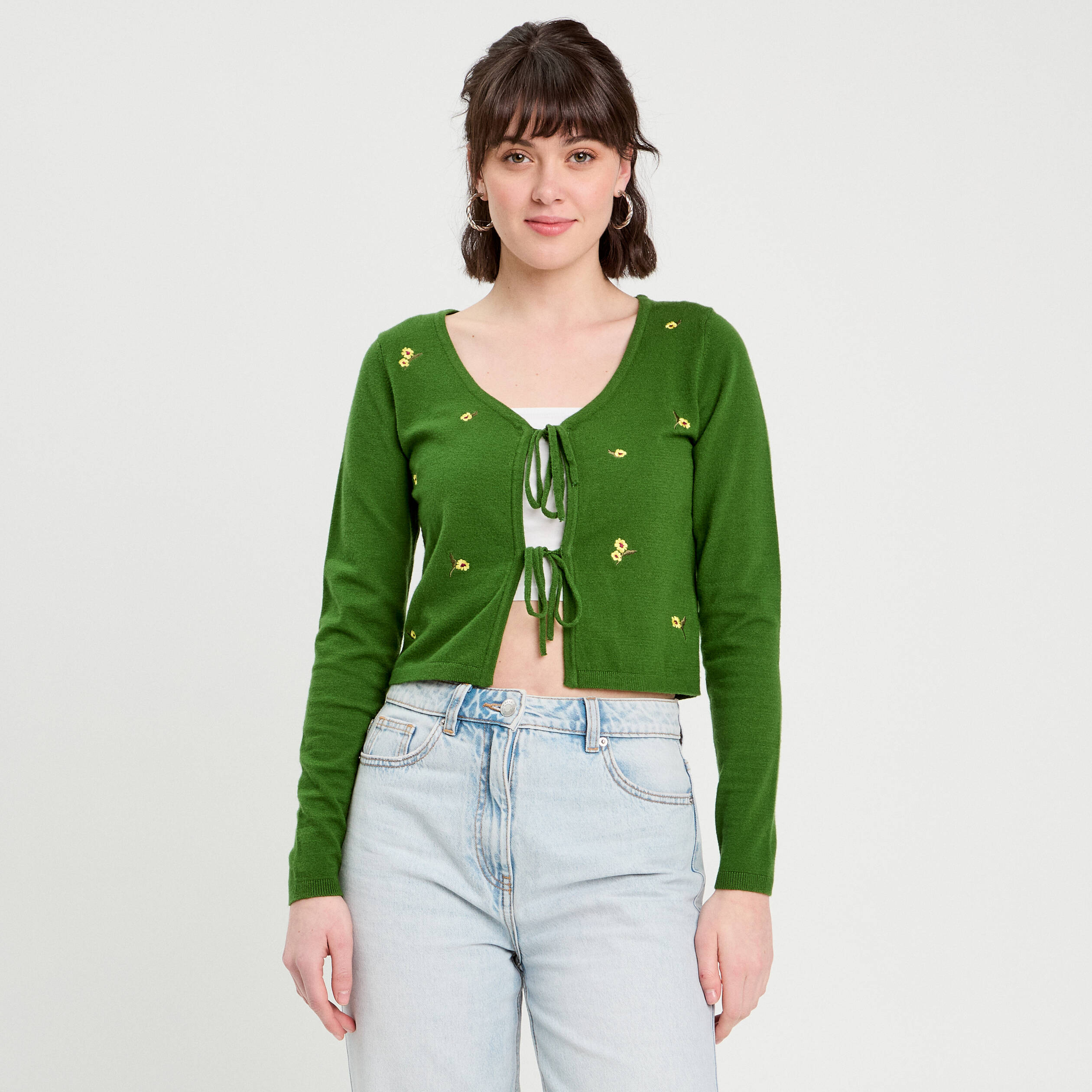 gilet avec broderie vert femme Gilet avec broderie vert femme