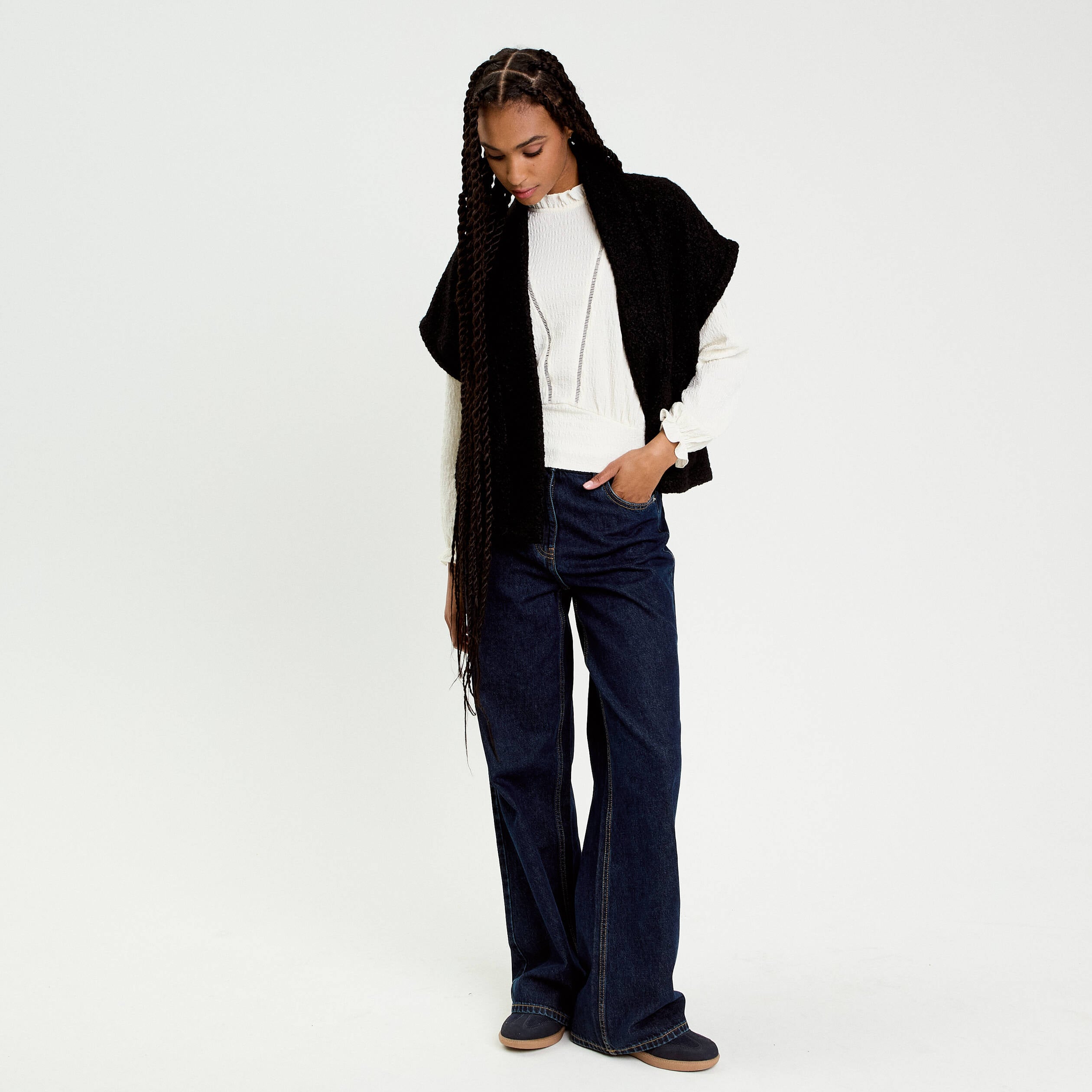 Gilet oversize cropped manches courtes noir femme