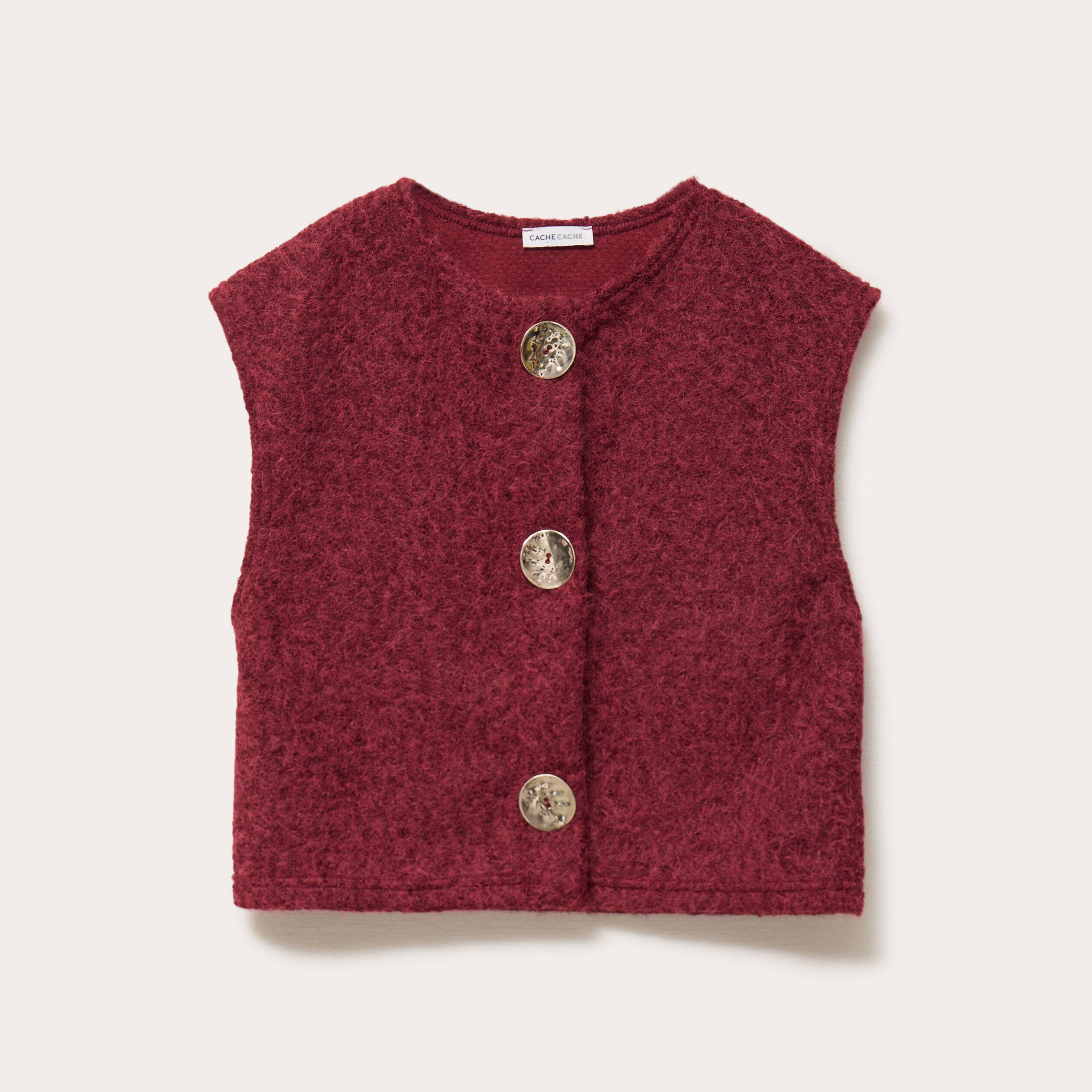 Gilet sans manches effet polaire rouge fonc&eacute; femme