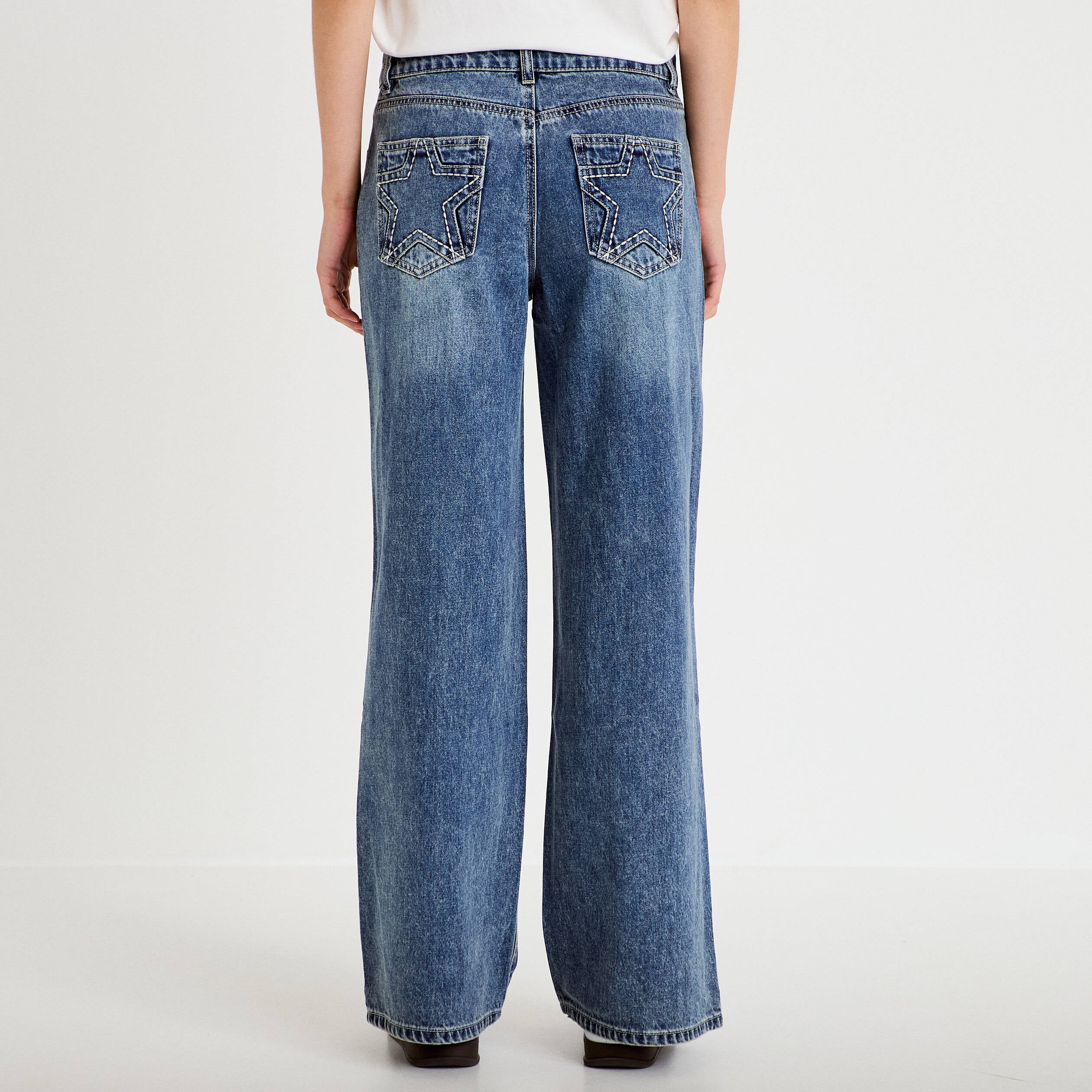 Jean wide leg taille basse denim triple stone femme