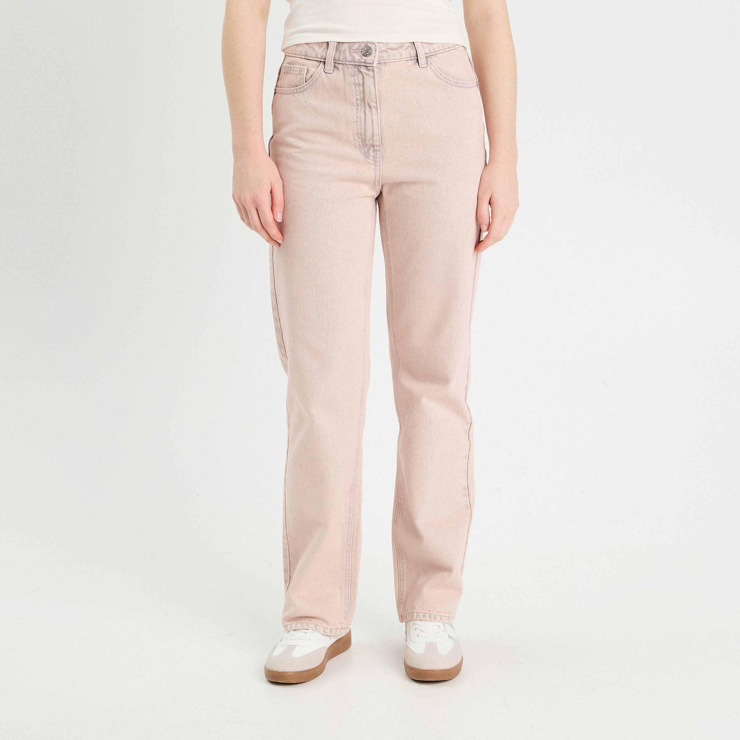 Jeans straight taille haute rose clair femme