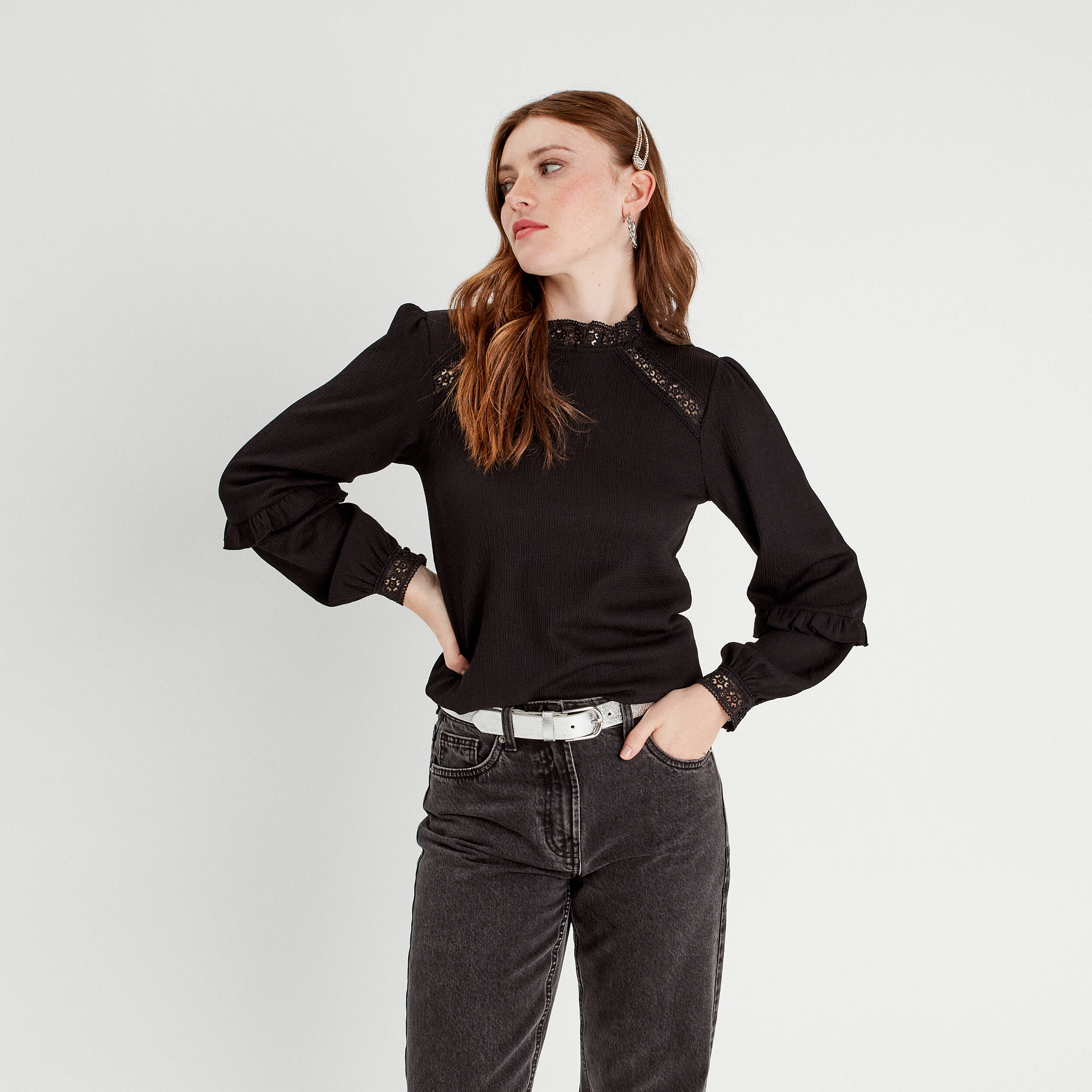 Blouse manches longues noir femme Vibs