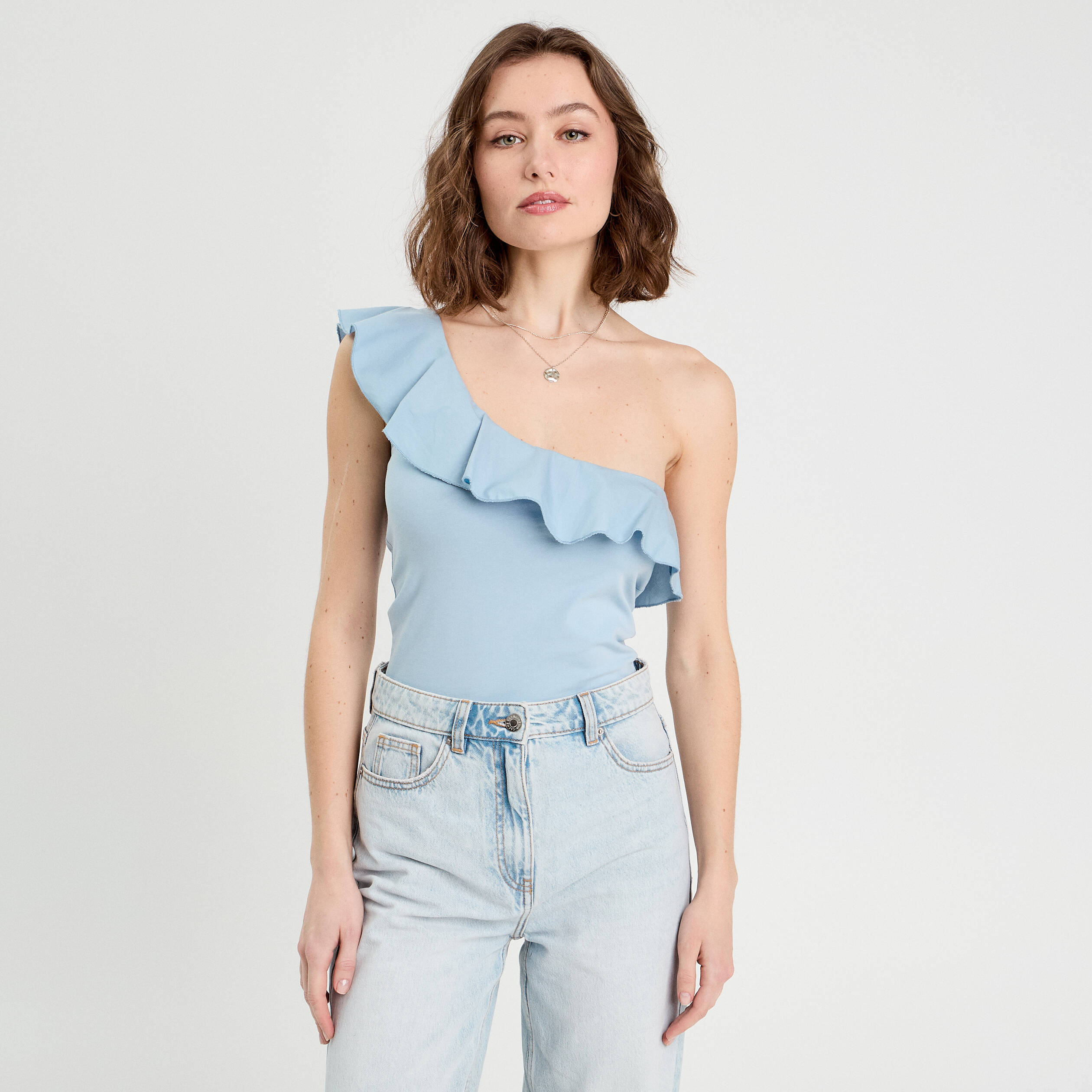 Débardeur asymétrique bleu clair femme