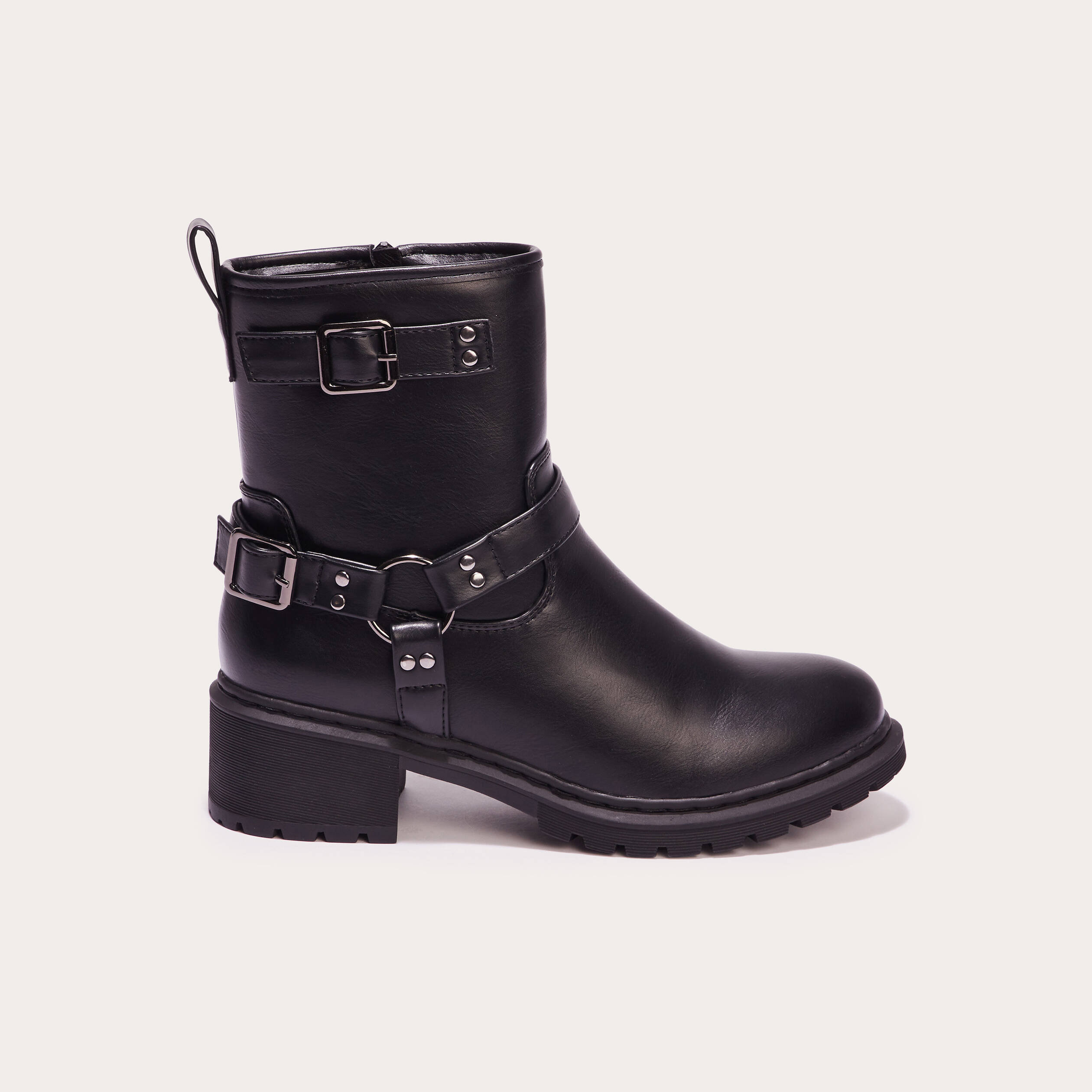 Bottines brides anneaux noir femme