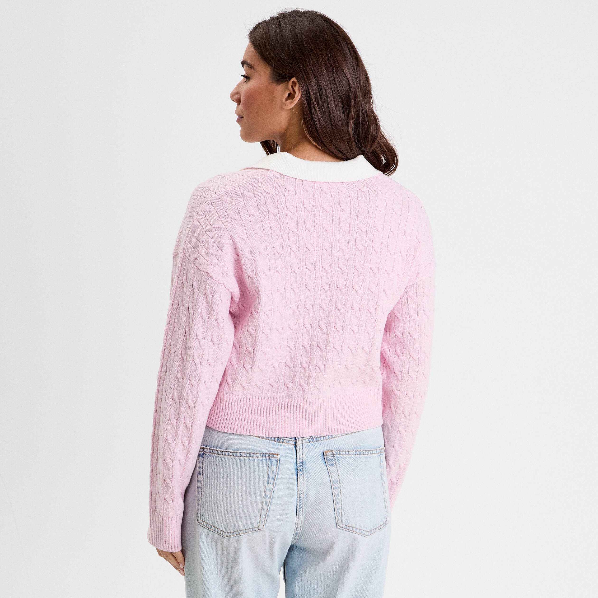 pull manches longues col polo rose clair femme Pull manches longues col polo rose clair femme